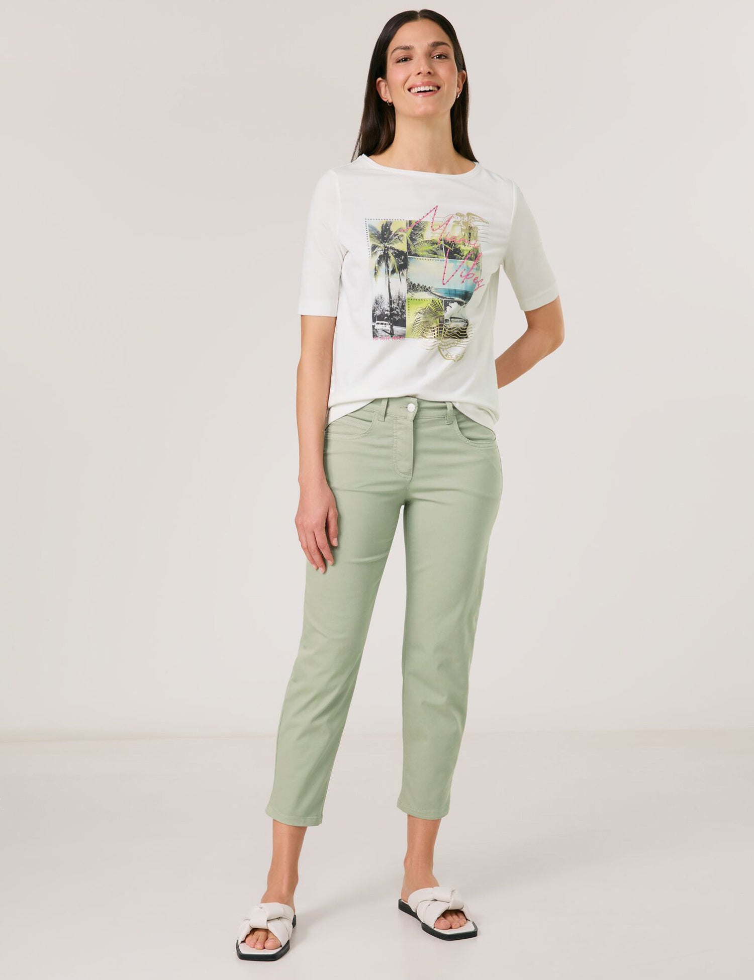 Pantalon toile cinq poches longueur 3/4 vert tilleul GERRY WEBER