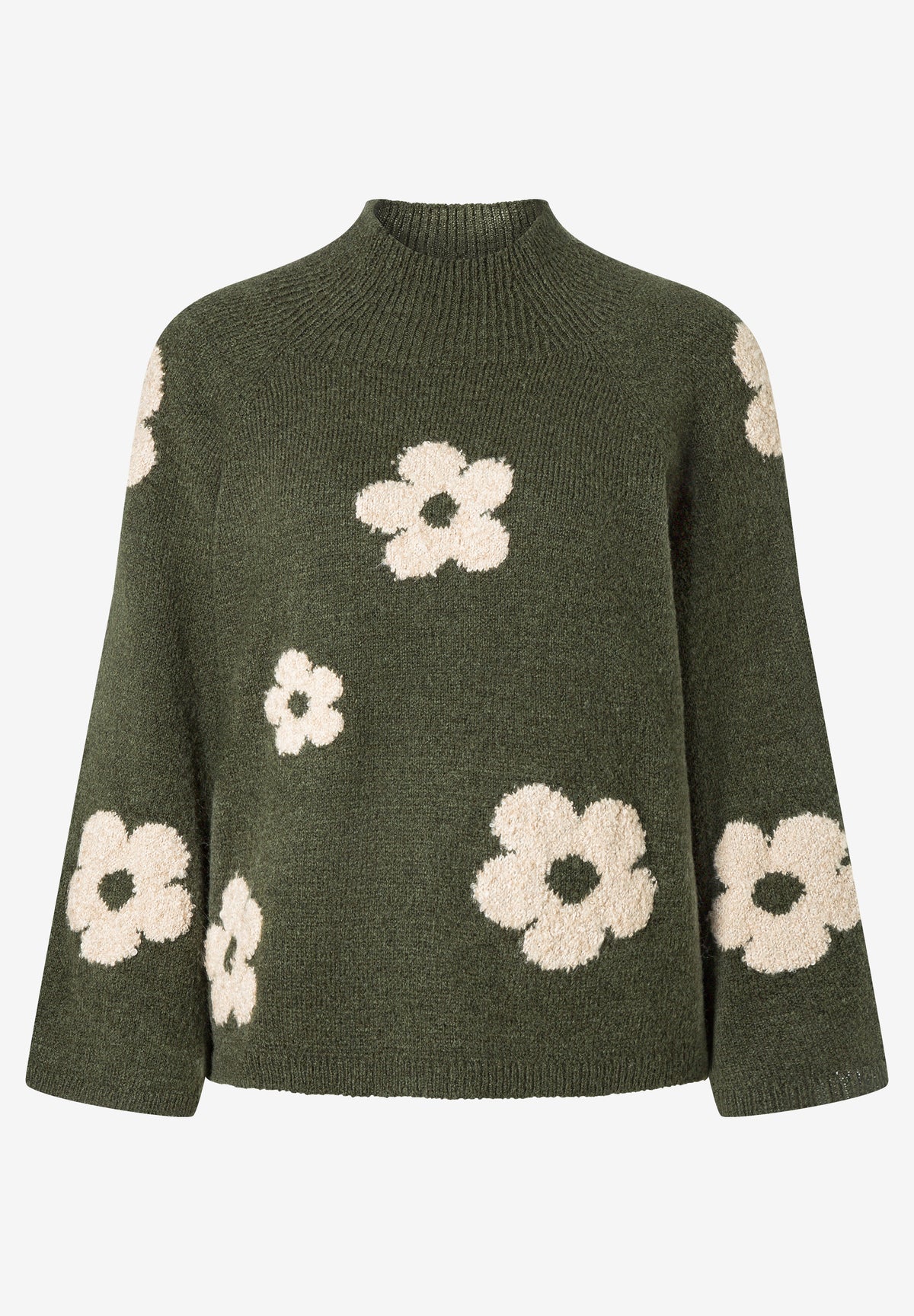 Pull en maille à grands motifs floraux kaki More & More