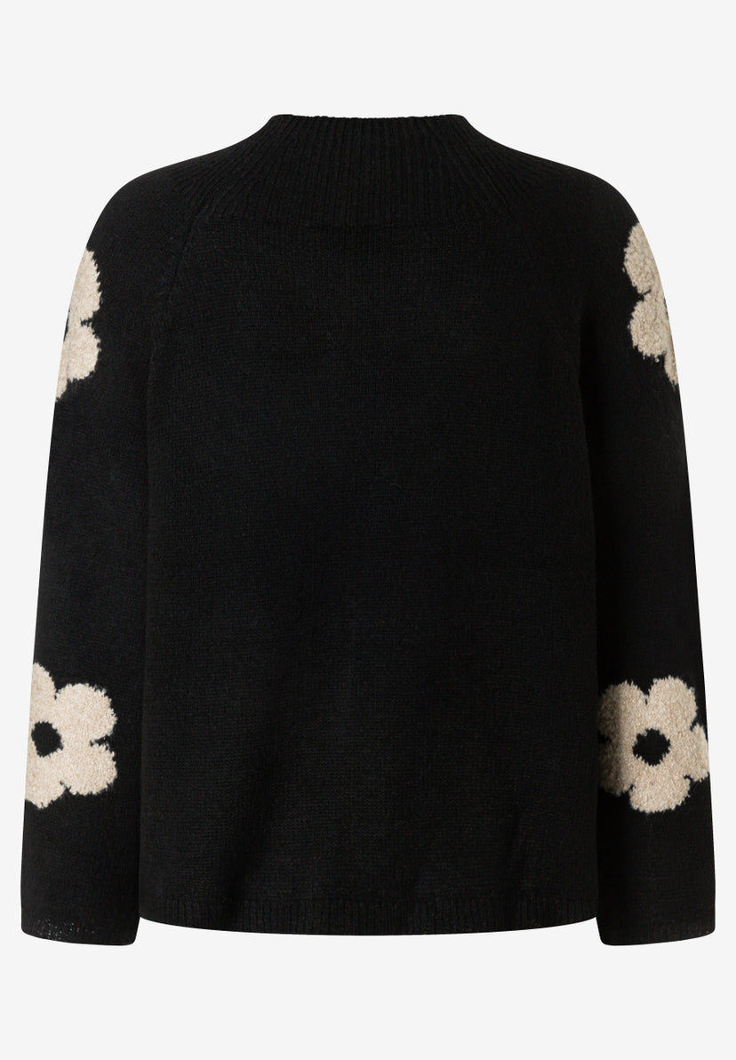 Pull en maille à grands motifs floraux noir More & More