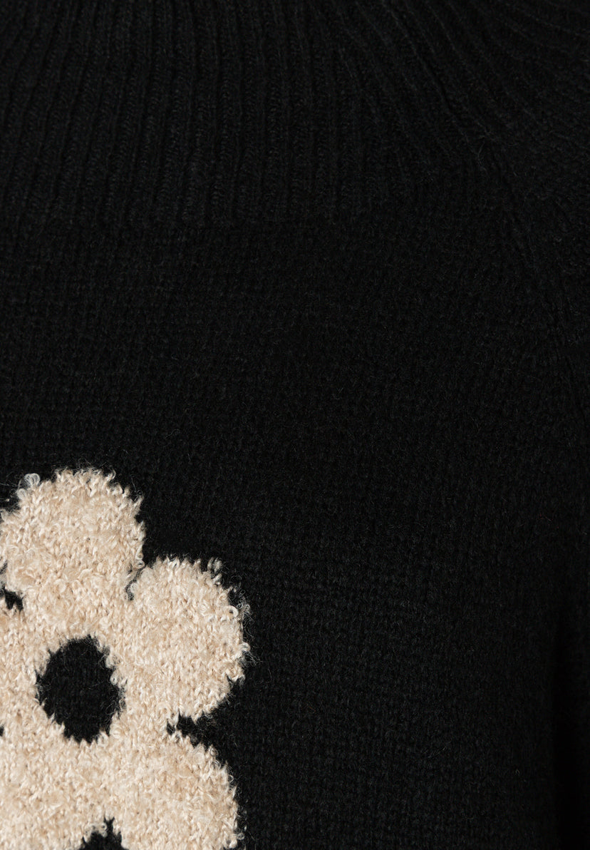 Pull en maille à grands motifs floraux noir More & More