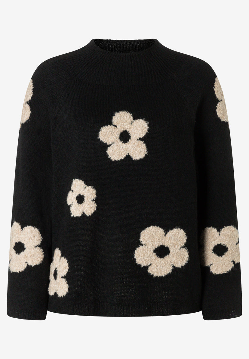 Pull en maille à grands motifs floraux noir More & More