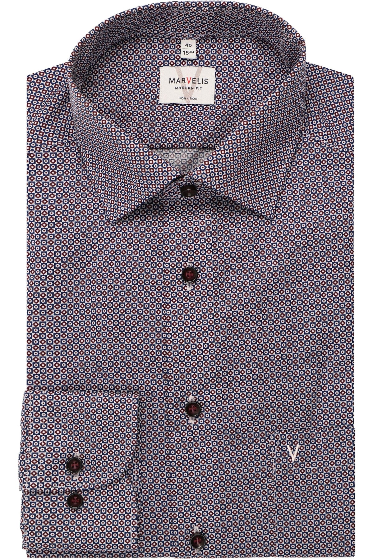 Chemise imprimée bordeaux et marine Marvelis