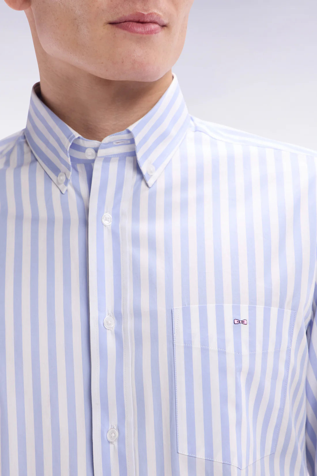 Chemise à rayures bâtons en coton bleu clair coupe droite EDEN PARK