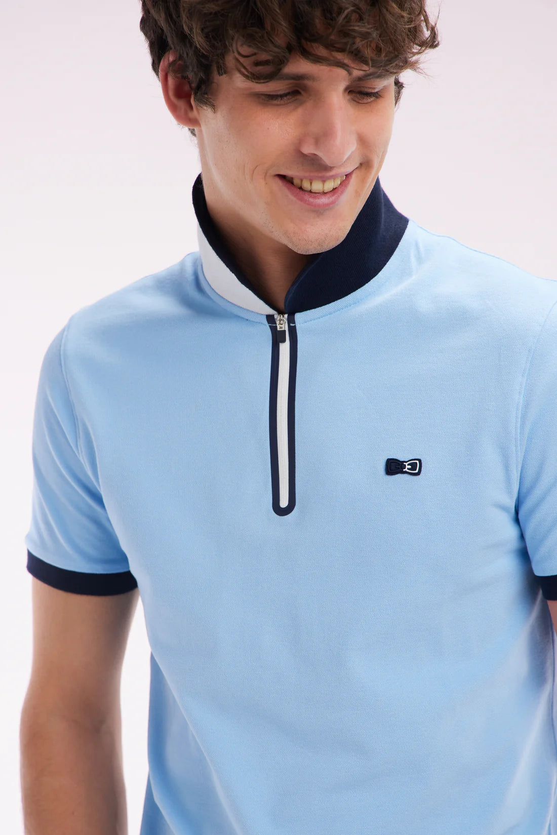 Polo zippé à manches courtes en coton stretch ciel EDEN PARK