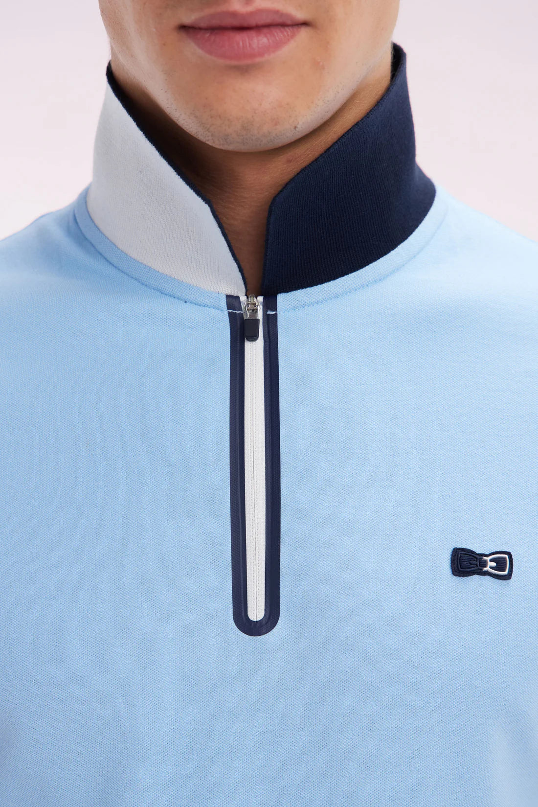 Polo zippé à manches courtes en coton stretch ciel EDEN PARK