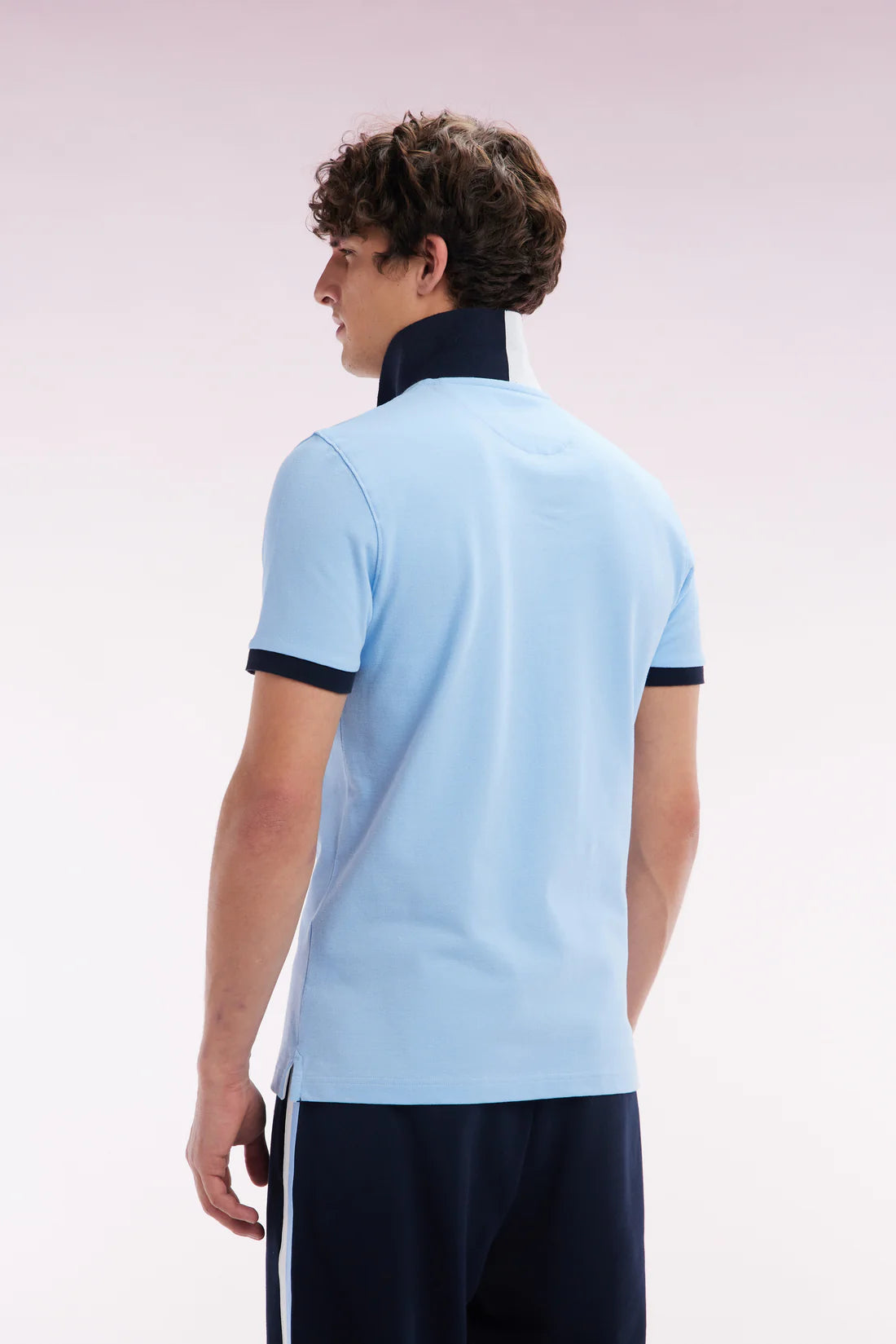 Polo zippé à manches courtes en coton stretch ciel EDEN PARK