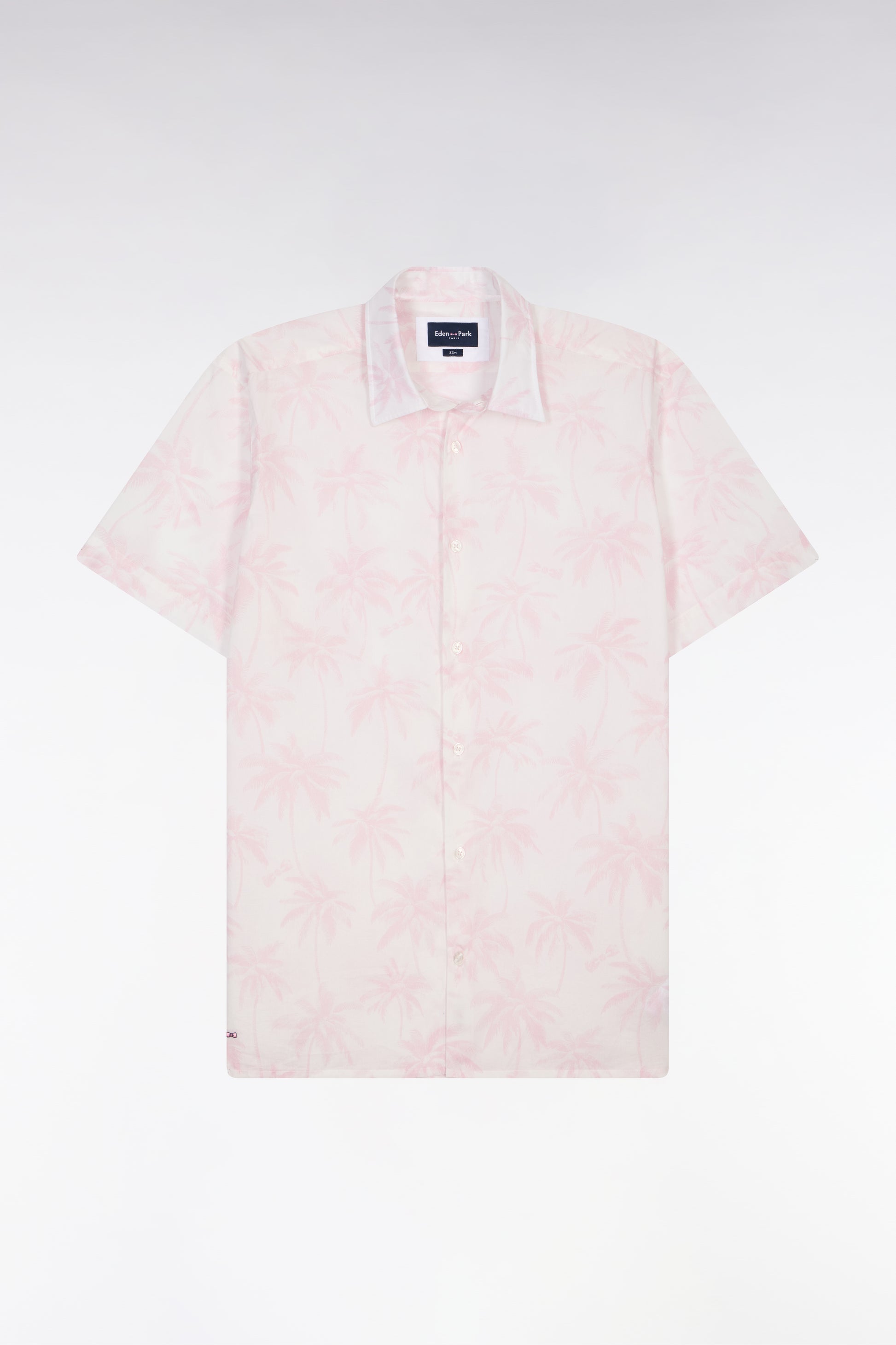 Chemise à manches courtes en coton rose imprimé palmiers EDEN PARK