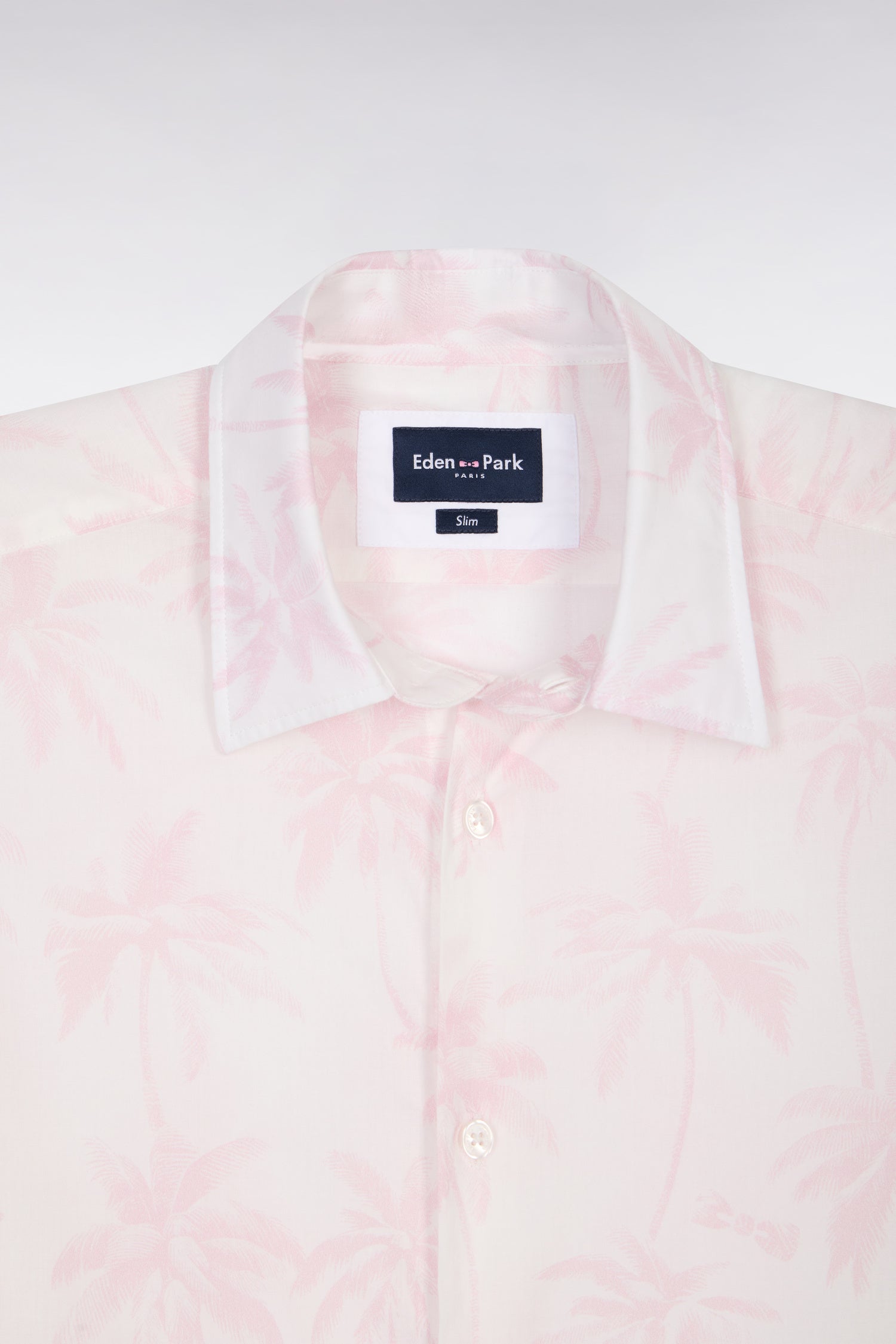 Chemise à manches courtes en coton rose imprimé palmiers EDEN PARK