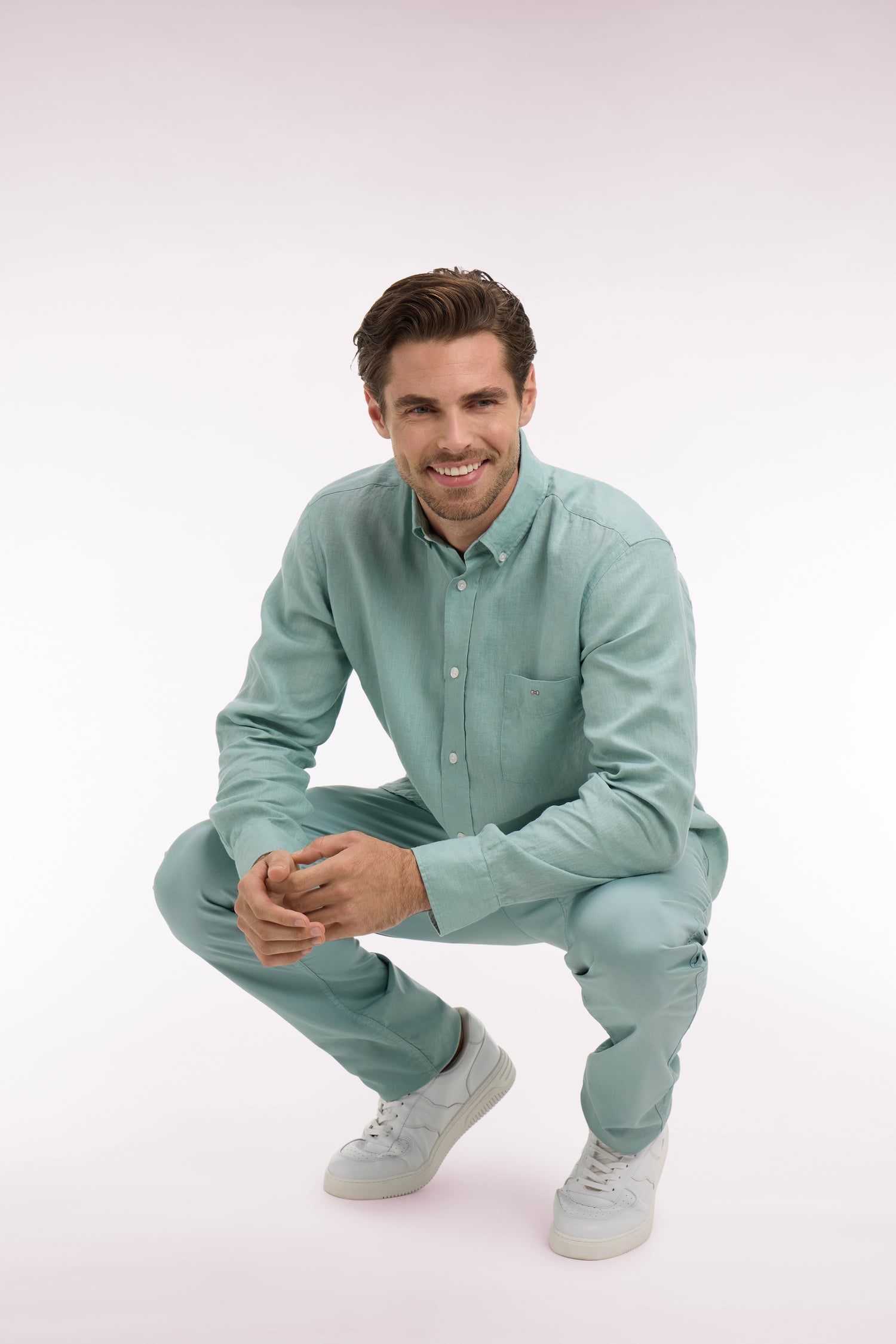 Chemise  en lin vert d'eau EDEN PARK