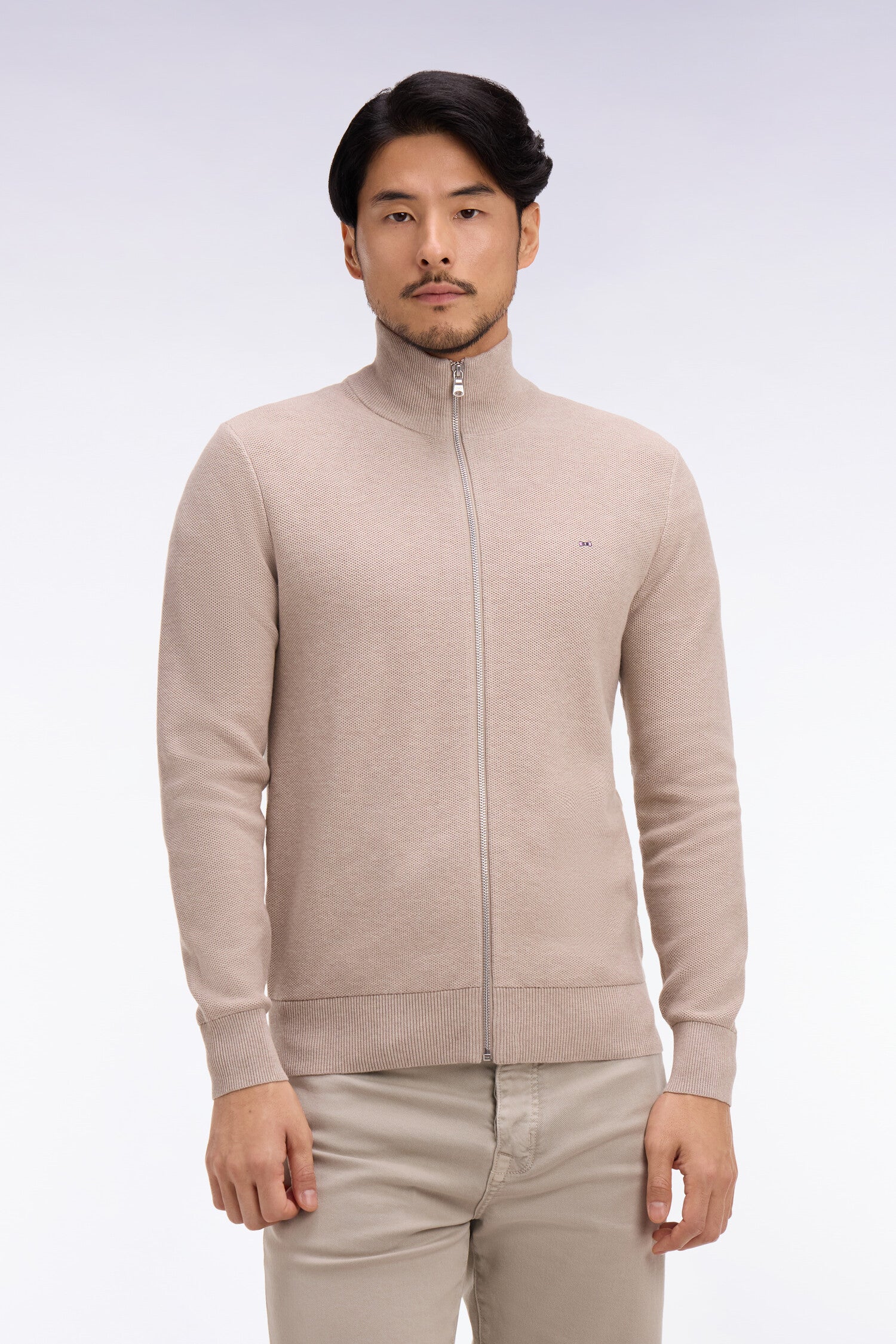 Cardigan zippé en coton beige EDEN PARK