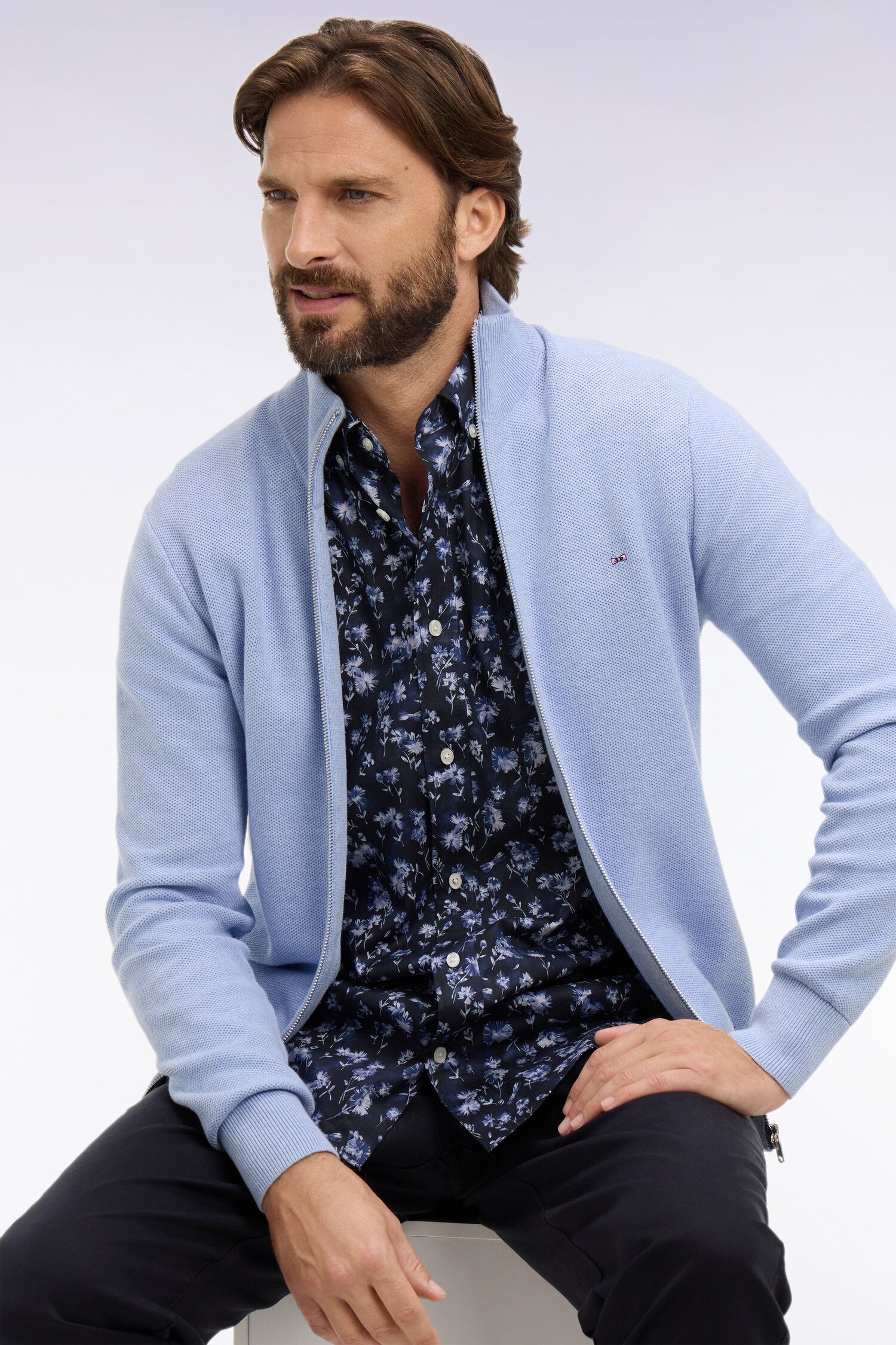 Cardigan zippé en coton ciel EDEN PARK