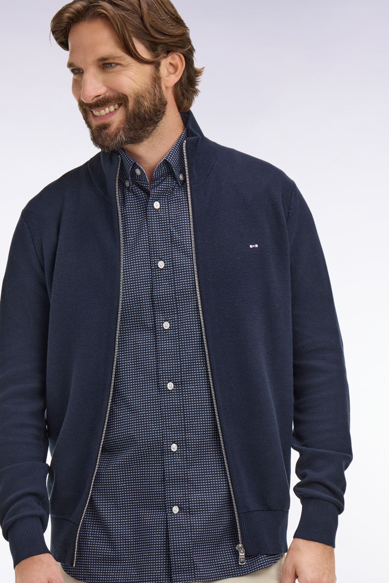 Cardigan zippé en coton marine EDEN PARK