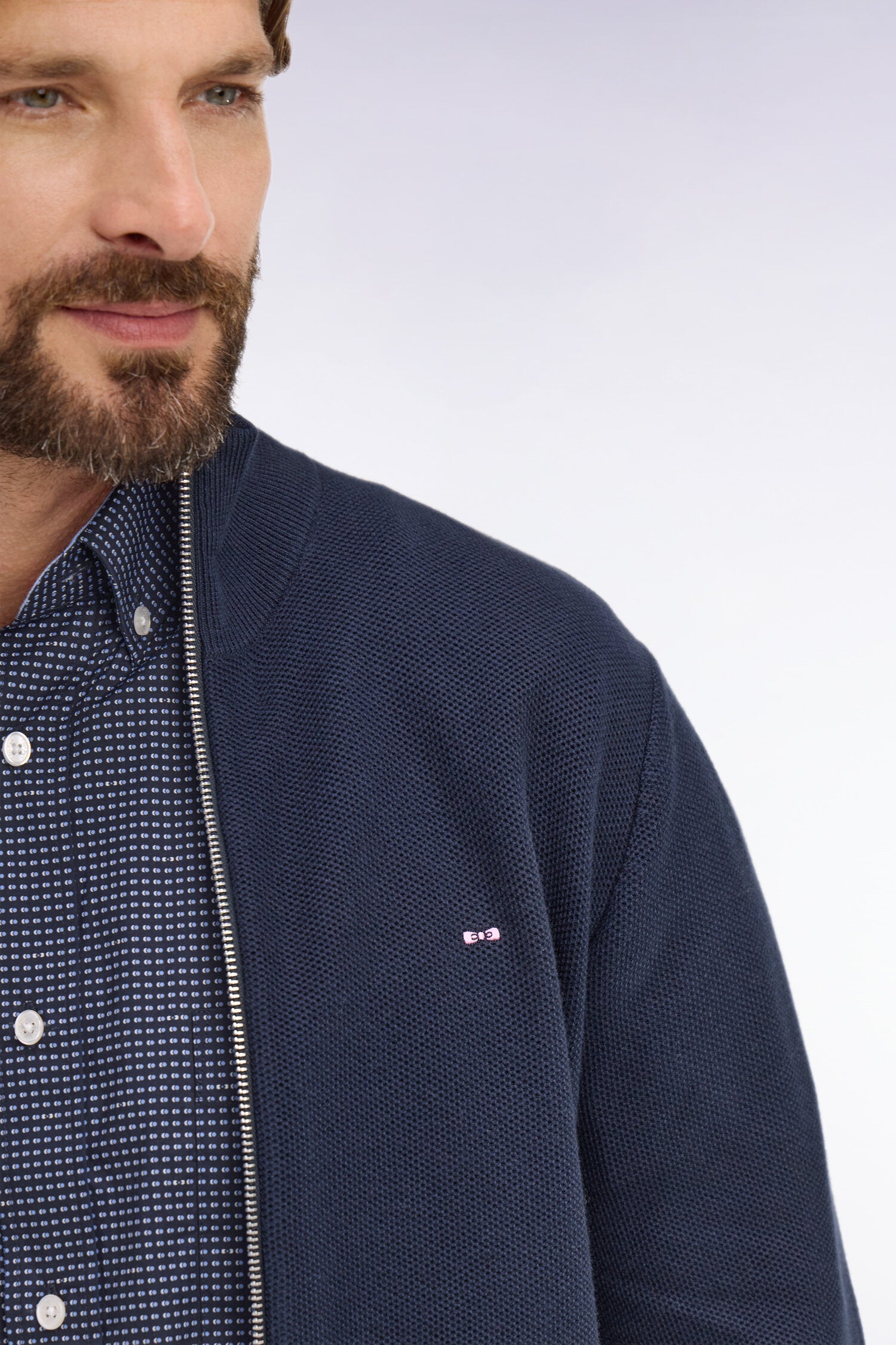 Cardigan zippé en coton marine EDEN PARK