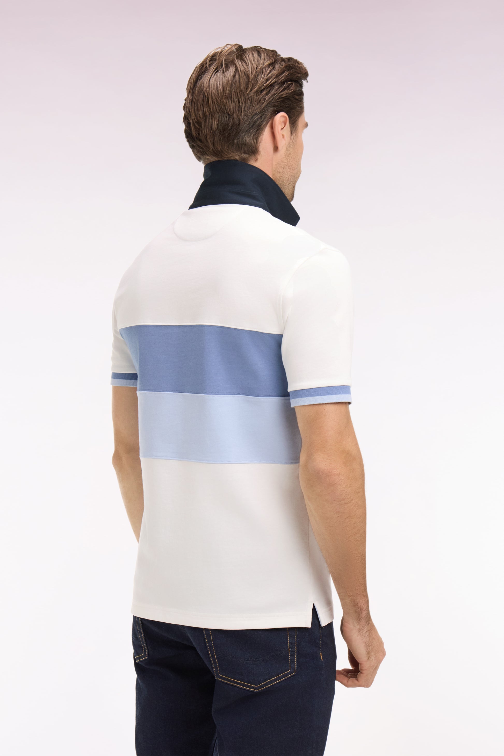 Polo à manches courtes écru à découpes pastel et broderie EDEN PARK