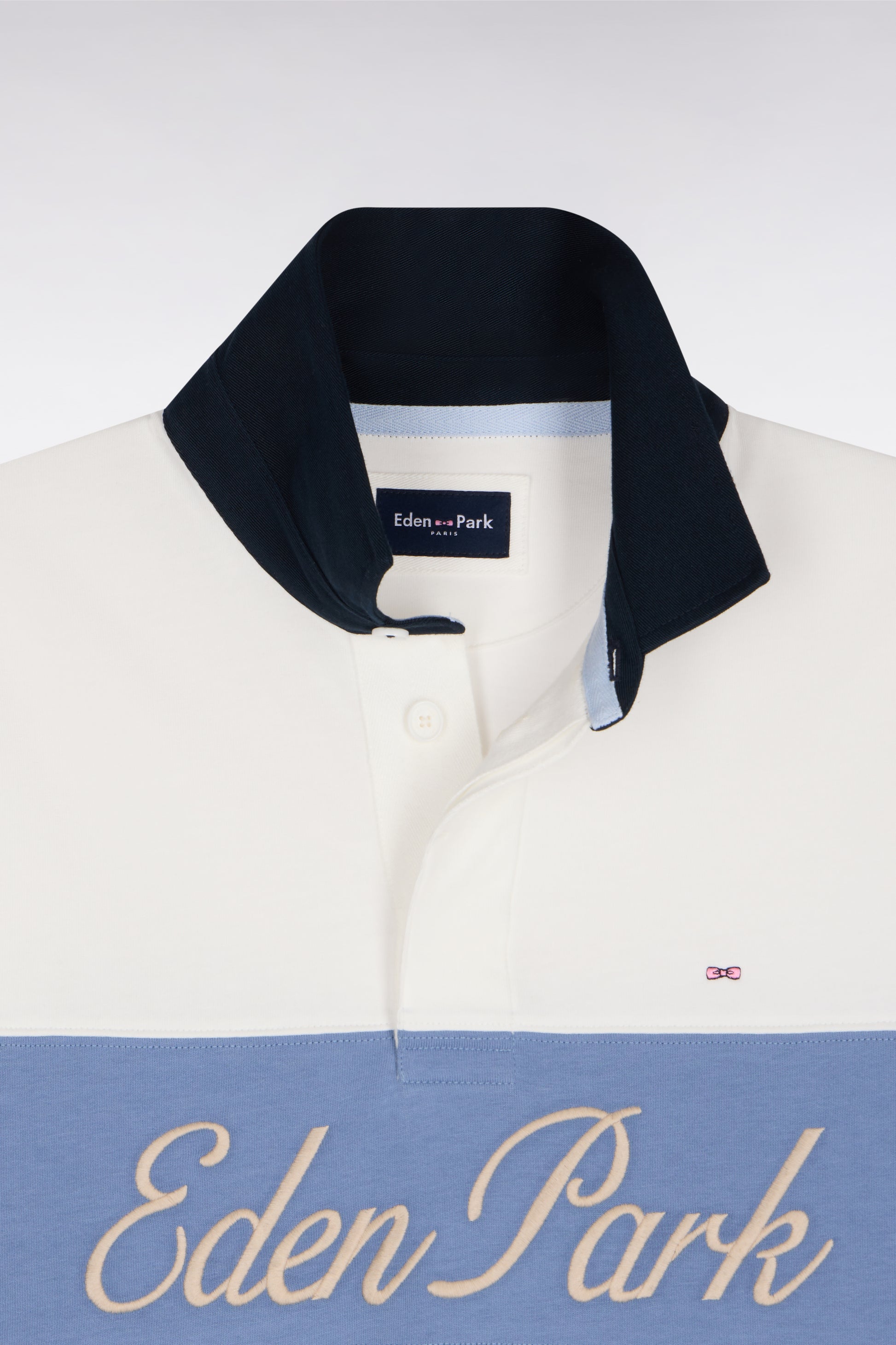 Polo à manches courtes écru à découpes pastel et broderie EDEN PARK