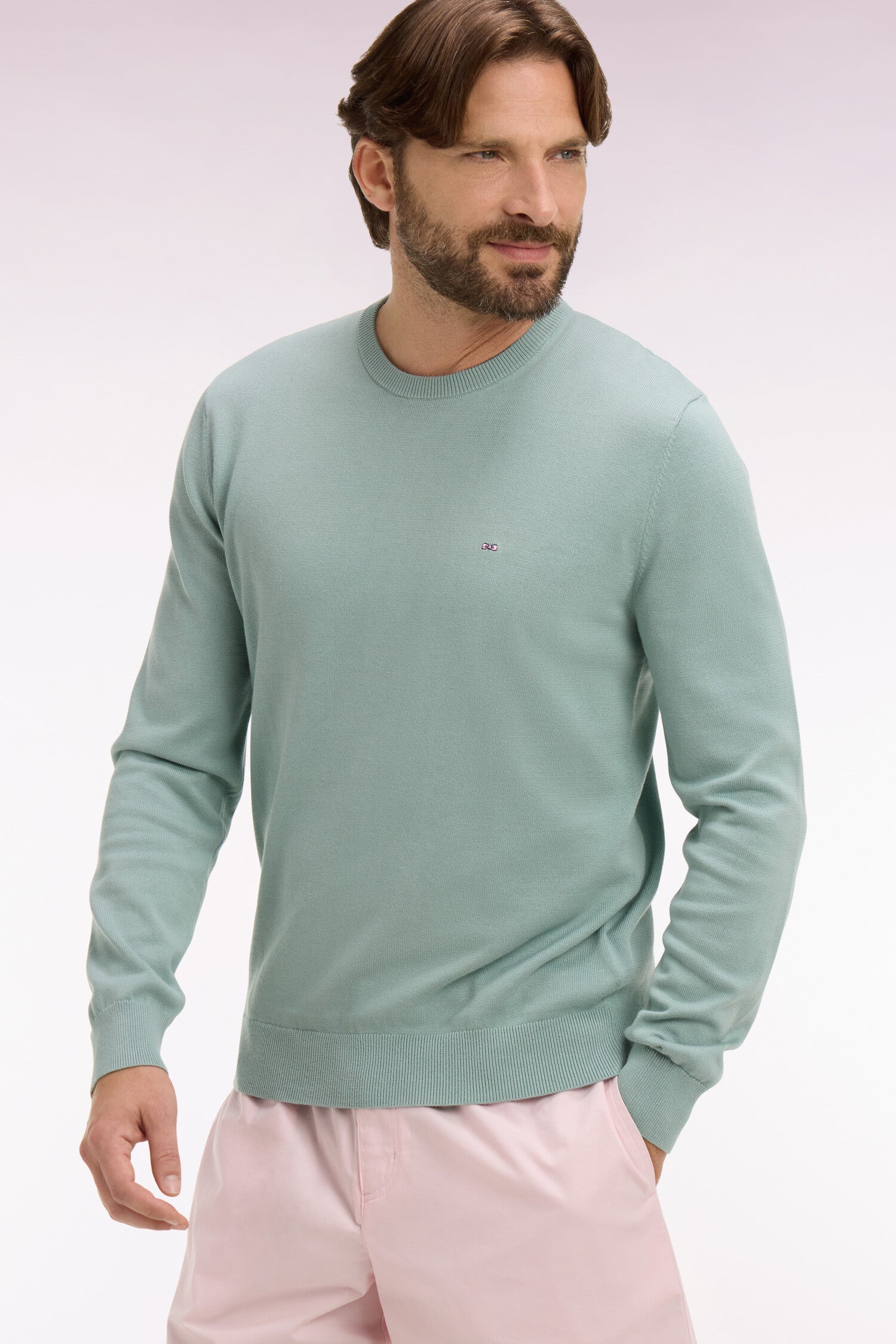 Pull col rond en coton vert EDEN PARK