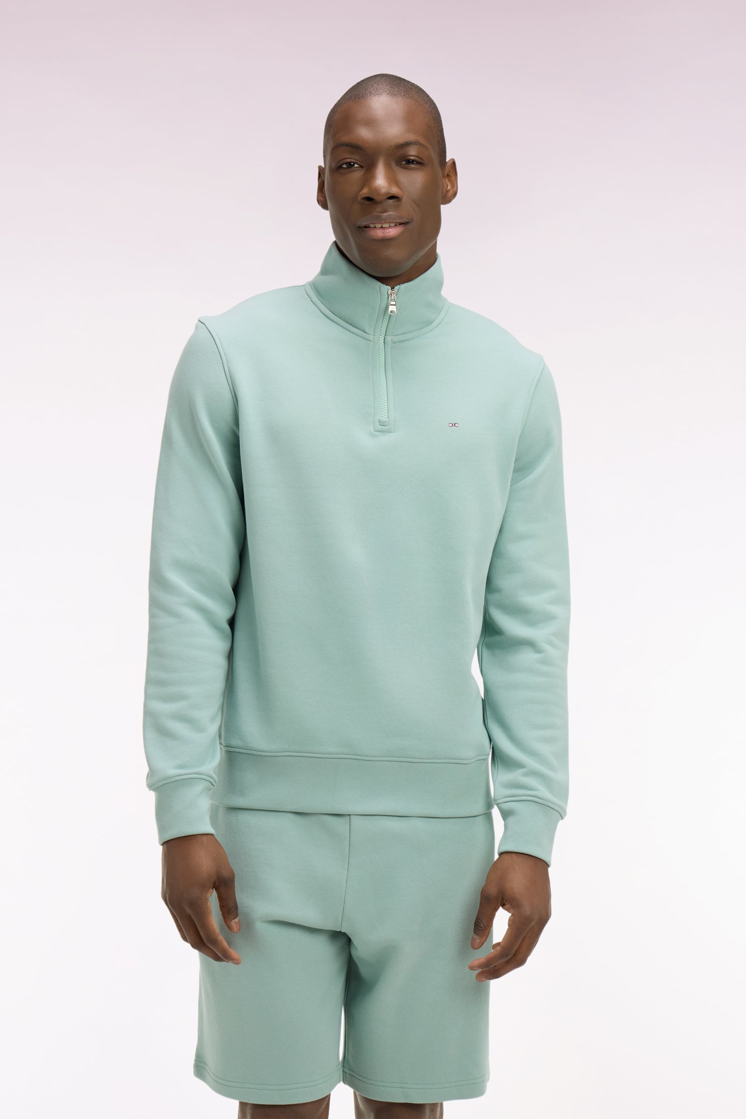 Sweatshirt col camionneur en molleton coton vert d'eau EDEN PARK