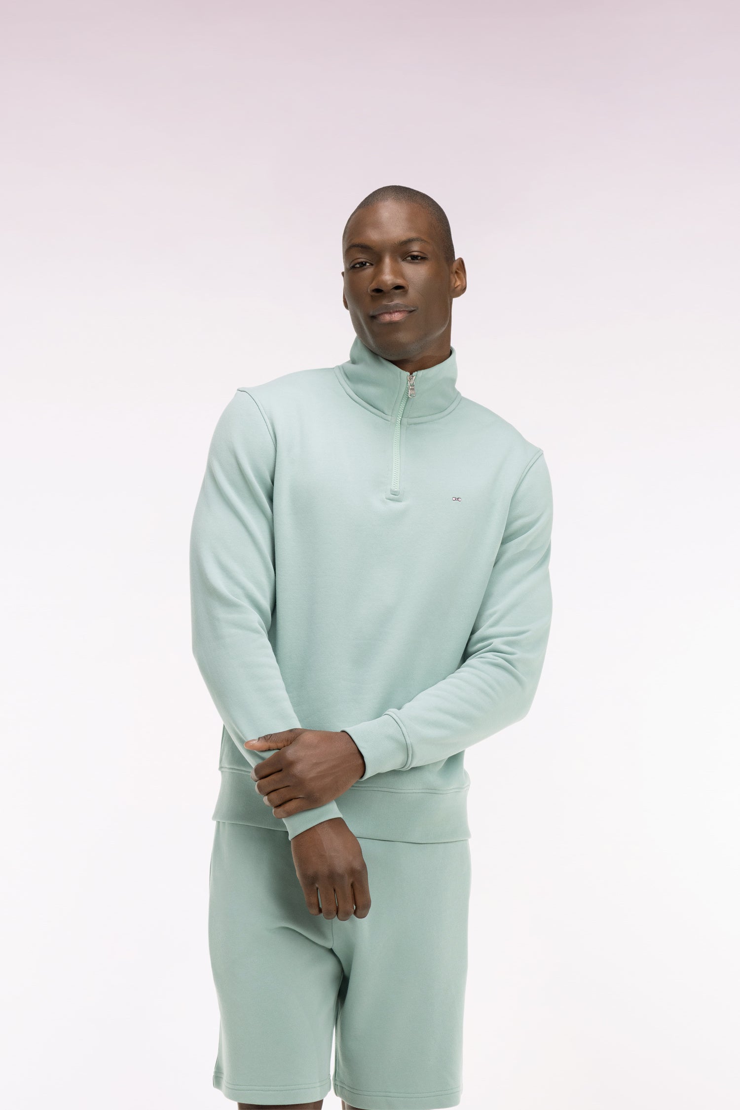 Sweatshirt col camionneur en molleton coton vert d'eau EDEN PARK