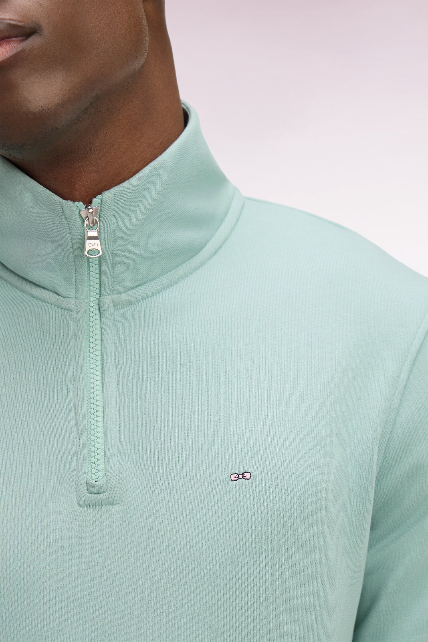 Sweatshirt col camionneur en molleton coton vert d'eau EDEN PARK
