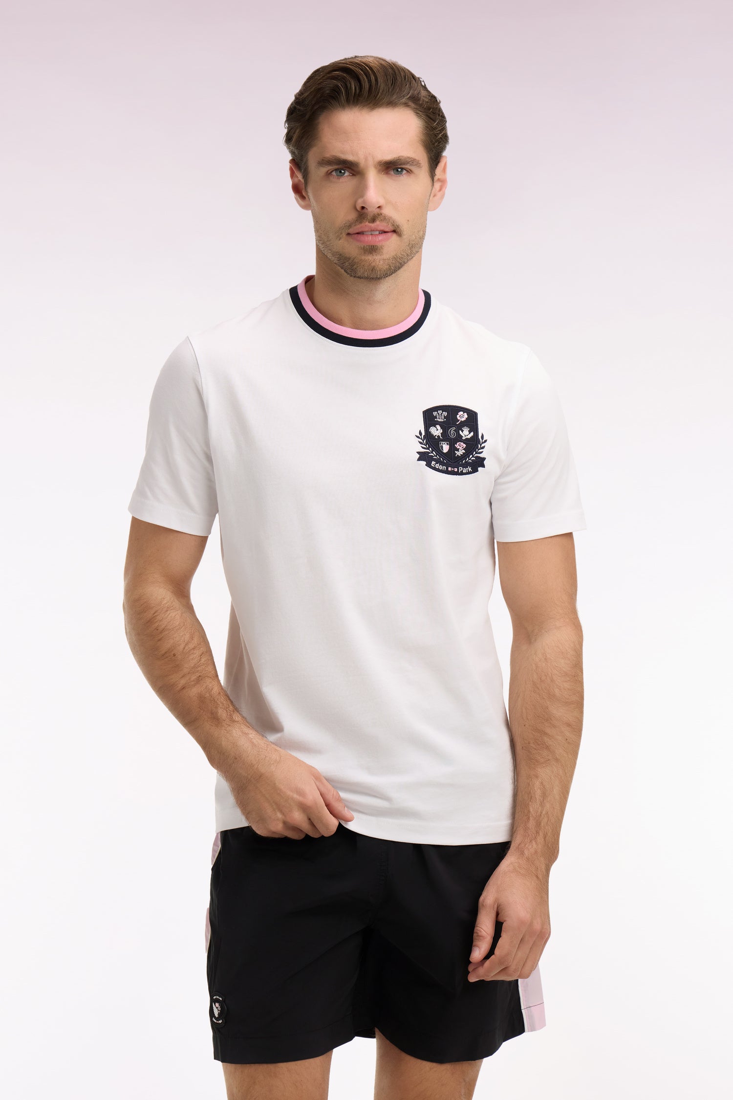T-shirt à manches courtes en coton blanc écusson 6 Nations EDEN PARK