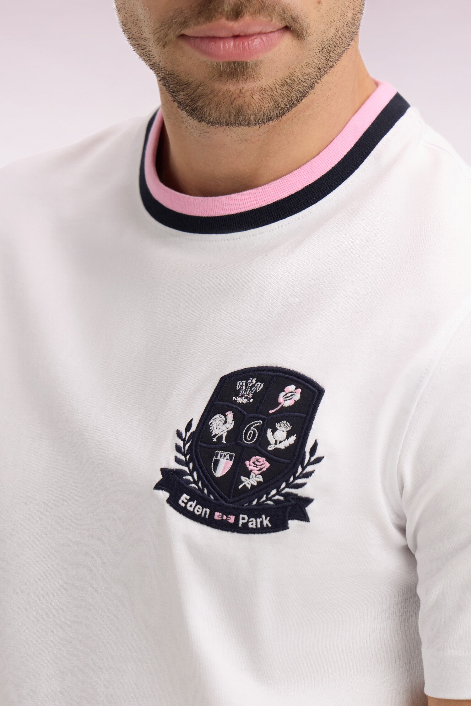 T-shirt à manches courtes en coton blanc écusson 6 Nations EDEN PARK