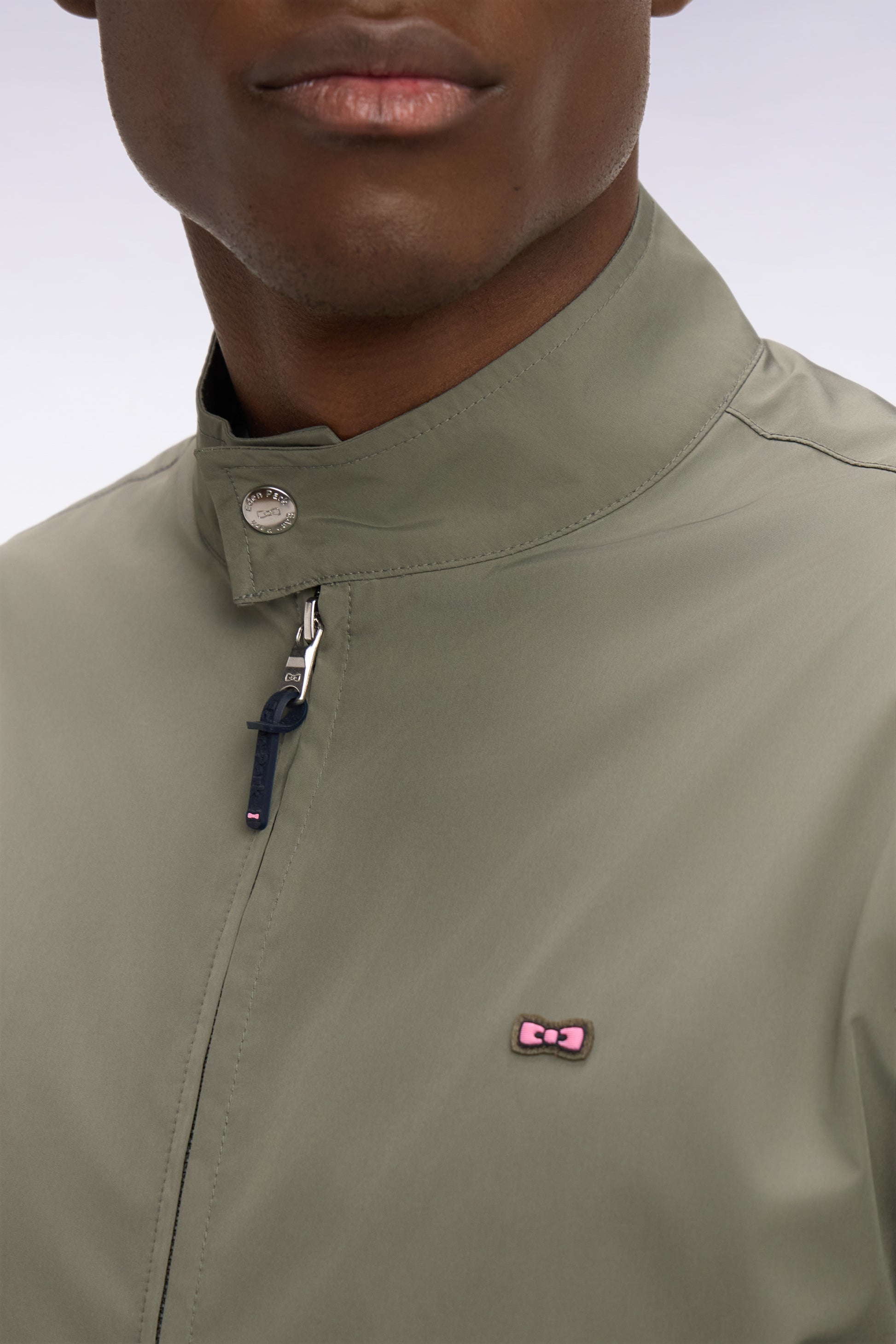 Blouson à col motard en nylon kaki EDEN PARK
