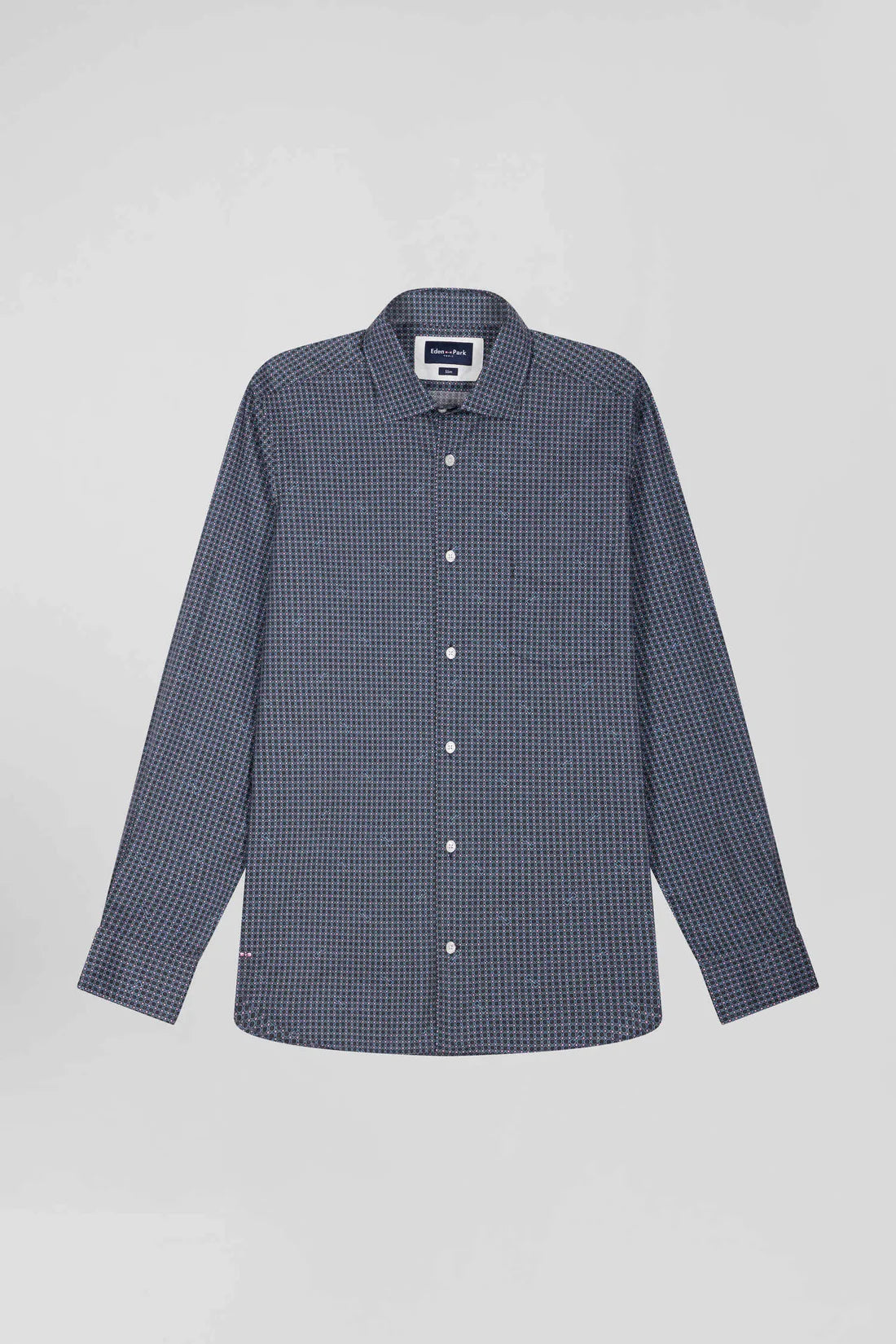 Chemise en coton à micro-carreaux bleu marine coupe Slim EDEN PARK