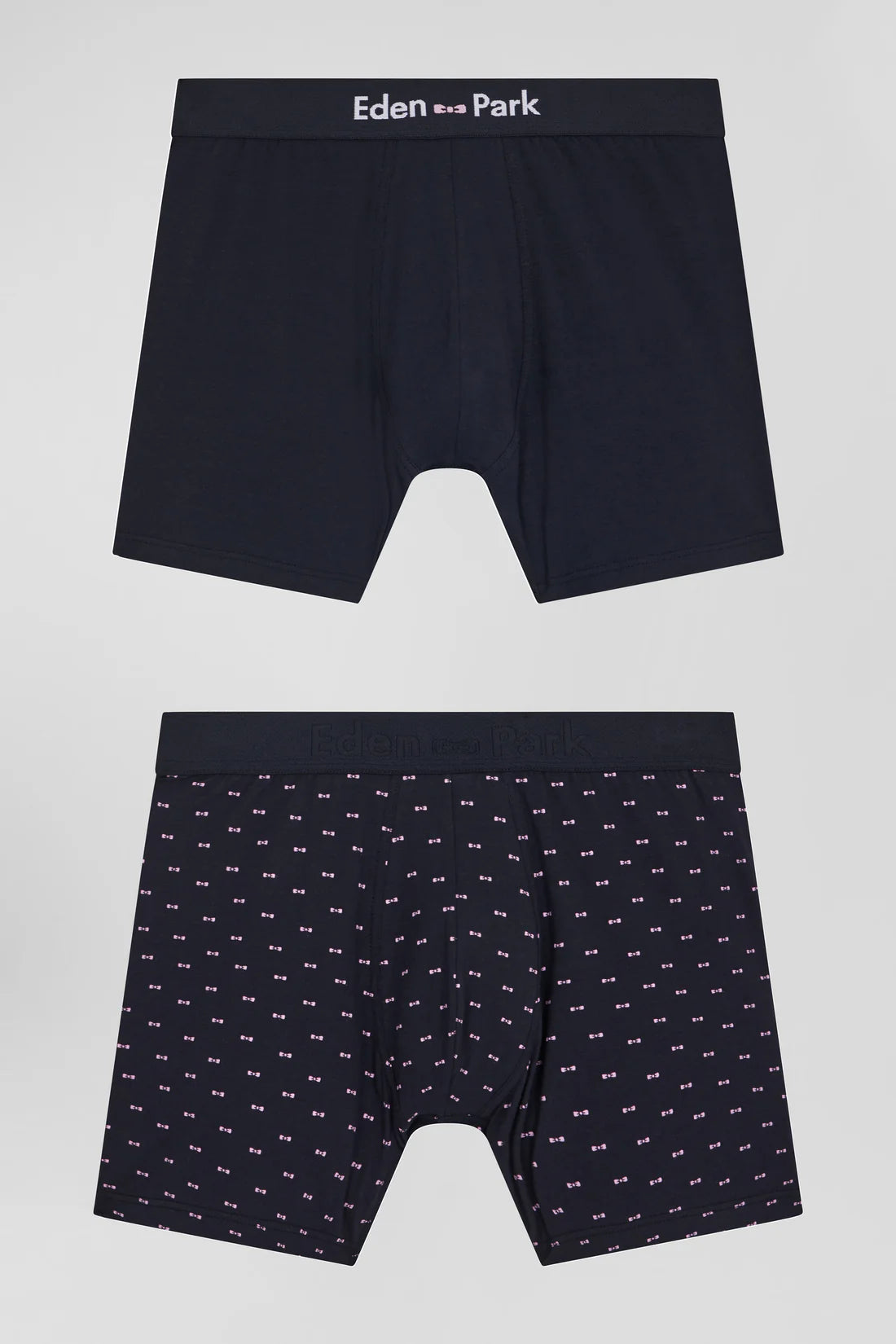 Lot de 2 boxers en coton stretch uni et micro-motifs bleu marine EDEN PARK