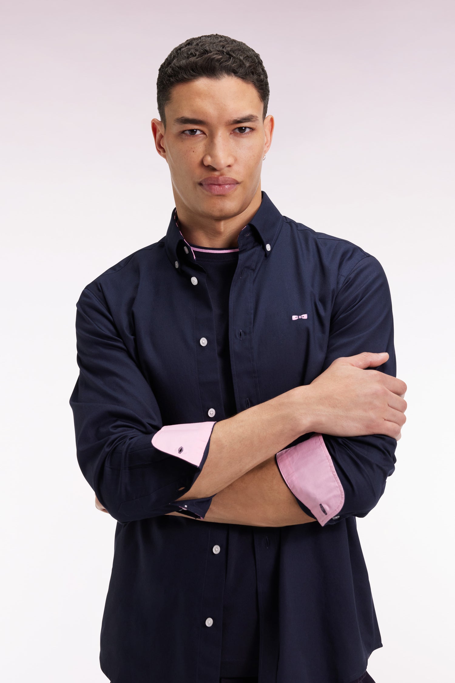 Chemise en coton pinpoint marine broderie 10 dos EDEN PARK