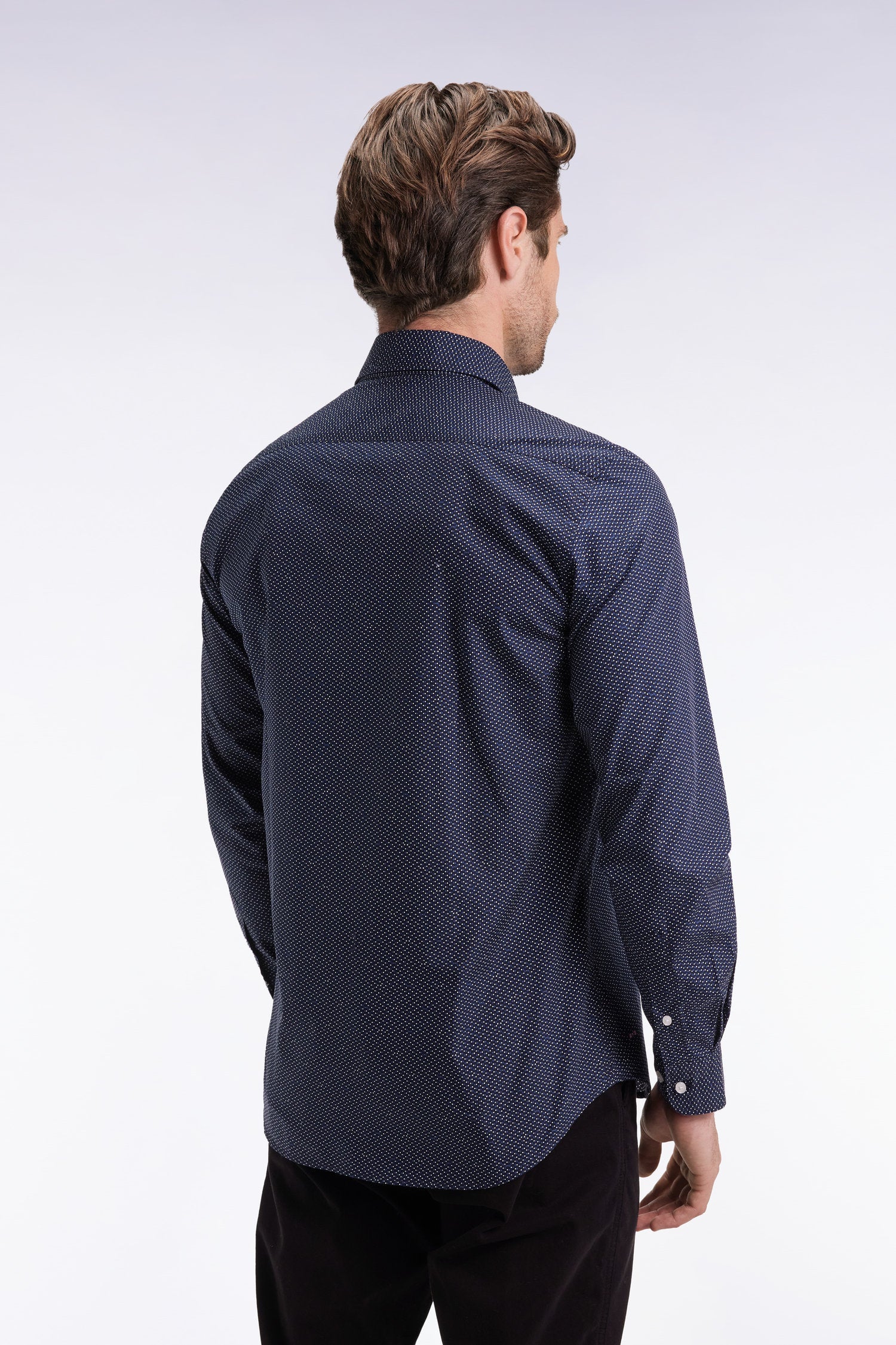 Chemise en coton à micro-motif pois bleu coupe slim EDEN PARK