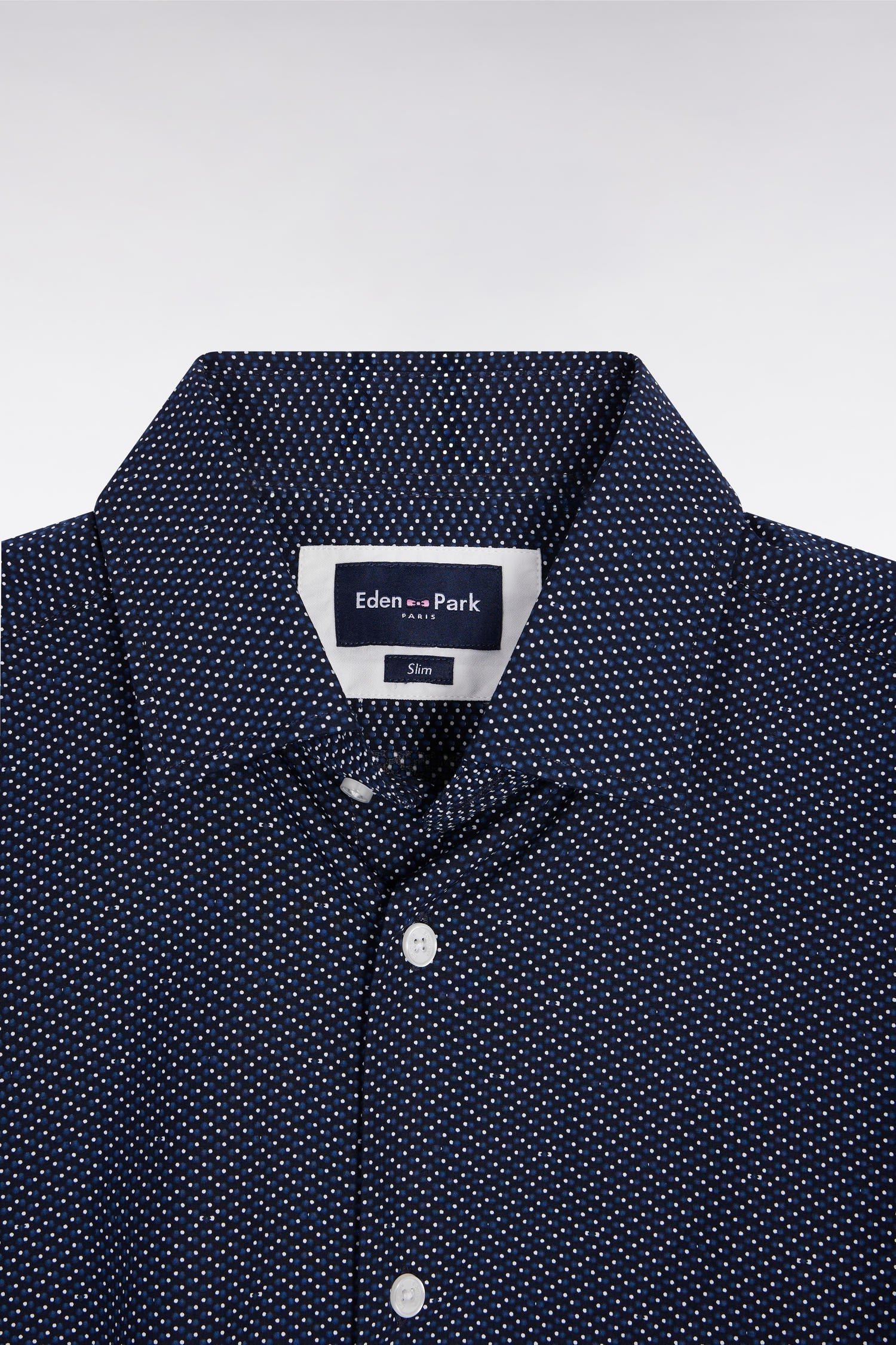Chemise en coton à micro-motif pois bleu coupe slim EDEN PARK