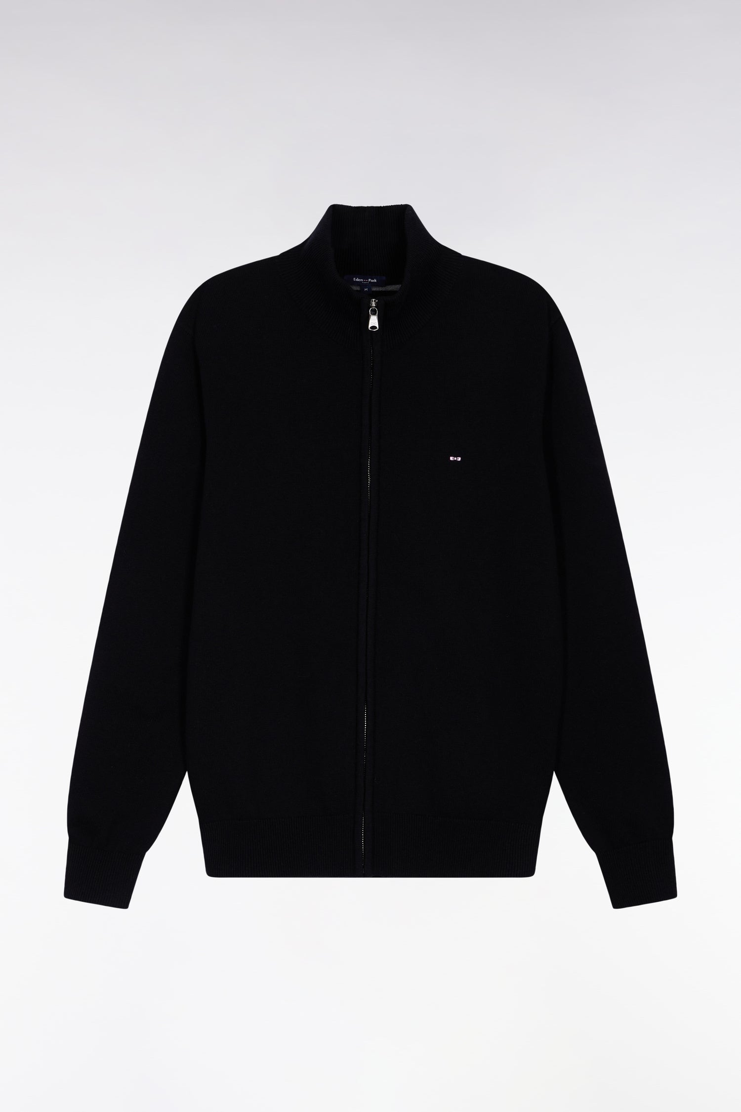 Cardigan zippé en laine et coton noir EDEN PARK