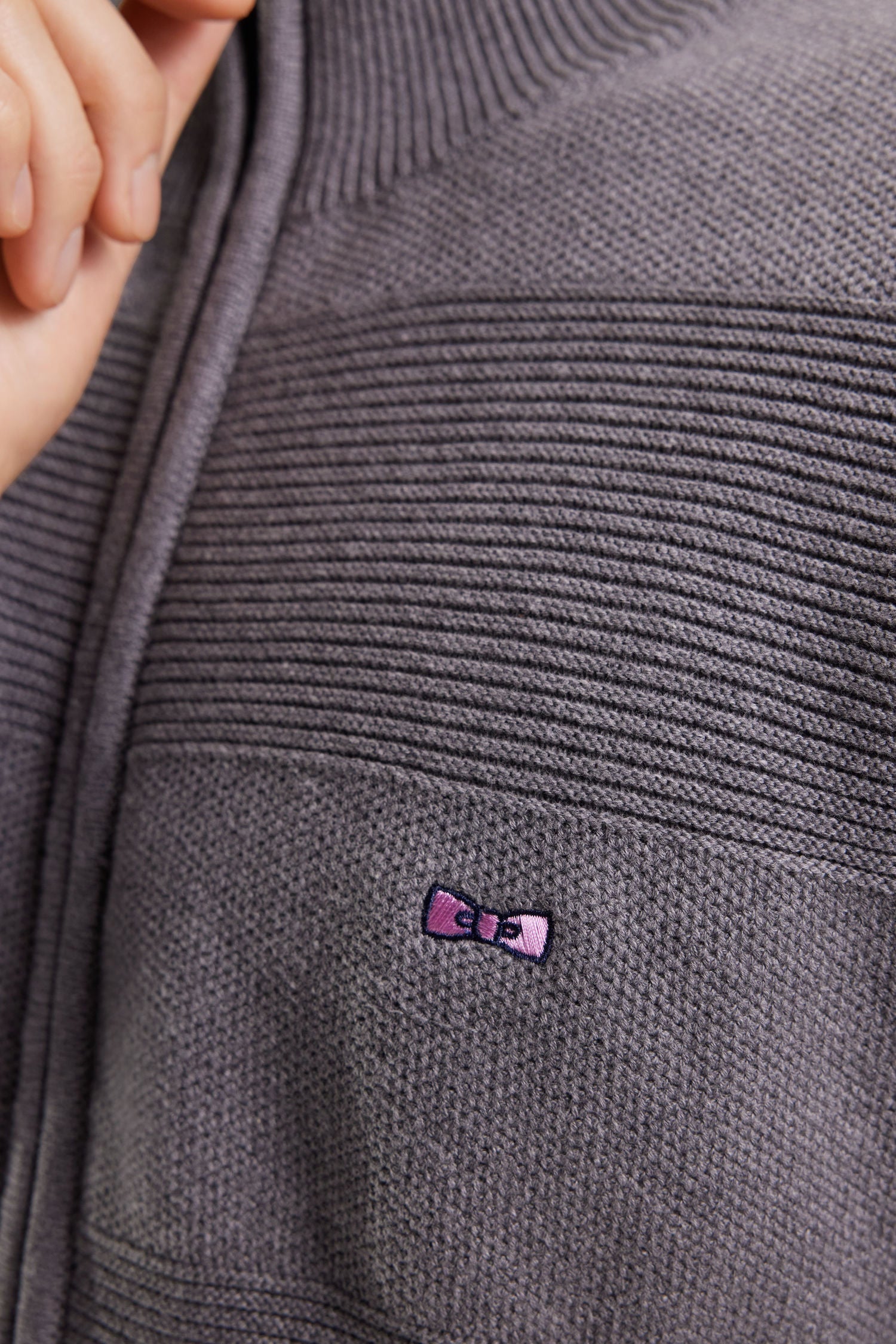 Cardigan zippé en coton nid d'abeille gris EDEN PARK