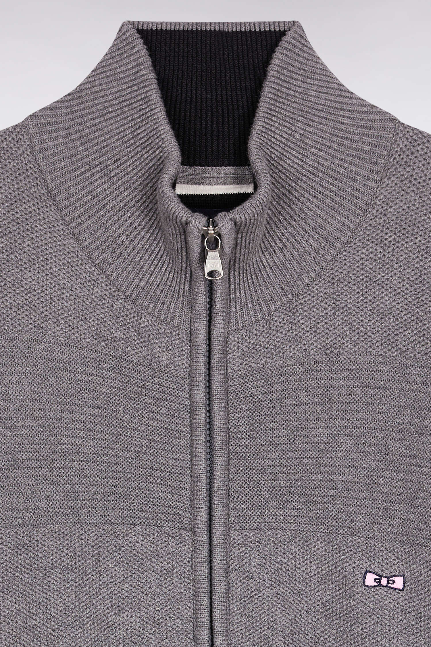 Cardigan zippé en coton nid d'abeille gris EDEN PARK