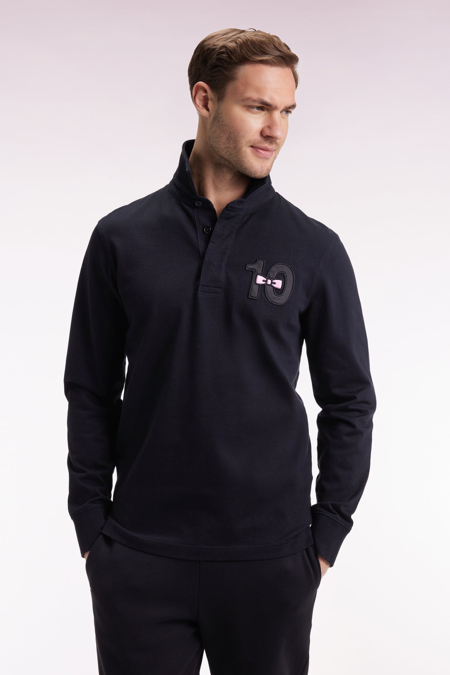 Maillot à manches longues en jersey de coton épais noir brodé EDEN PARK