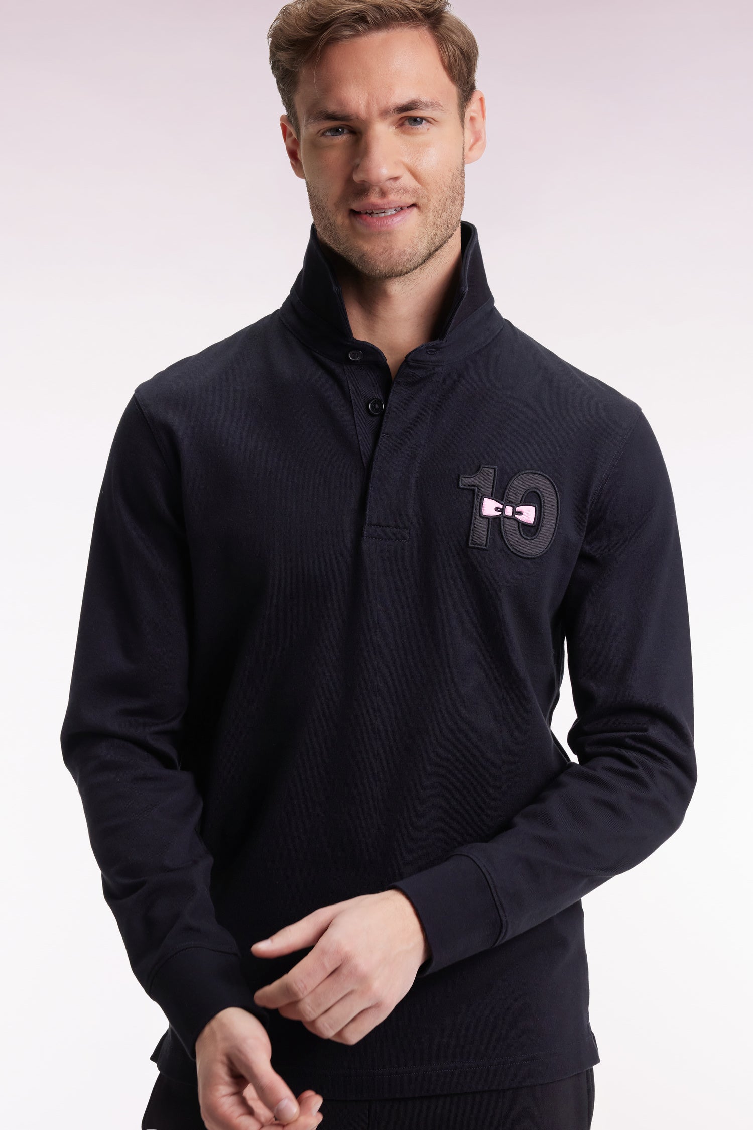 Maillot à manches longues en jersey de coton épais noir brodé EDEN PARK