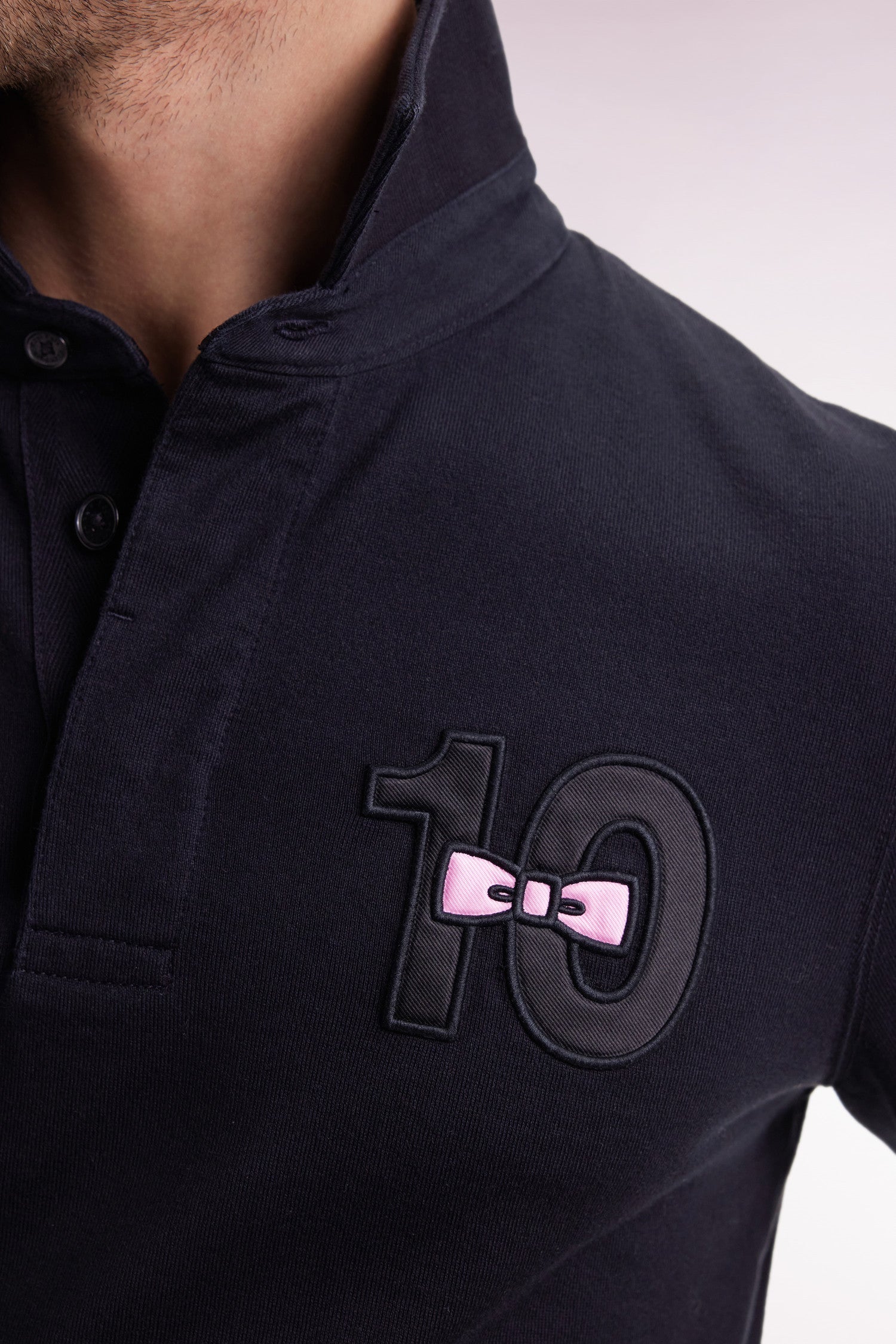Maillot à manches longues en jersey de coton épais noir brodé EDEN PARK