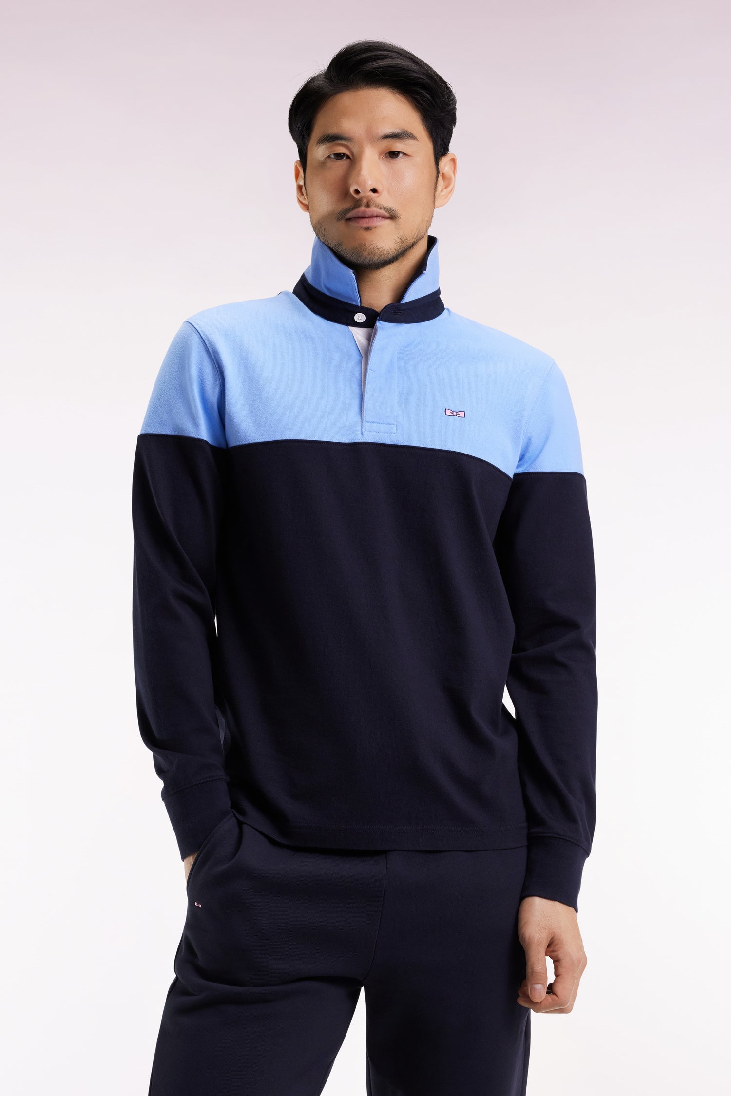 Maillot à manches longues en jersey bicolore marine et ciel coupe droite EDEN PARK
