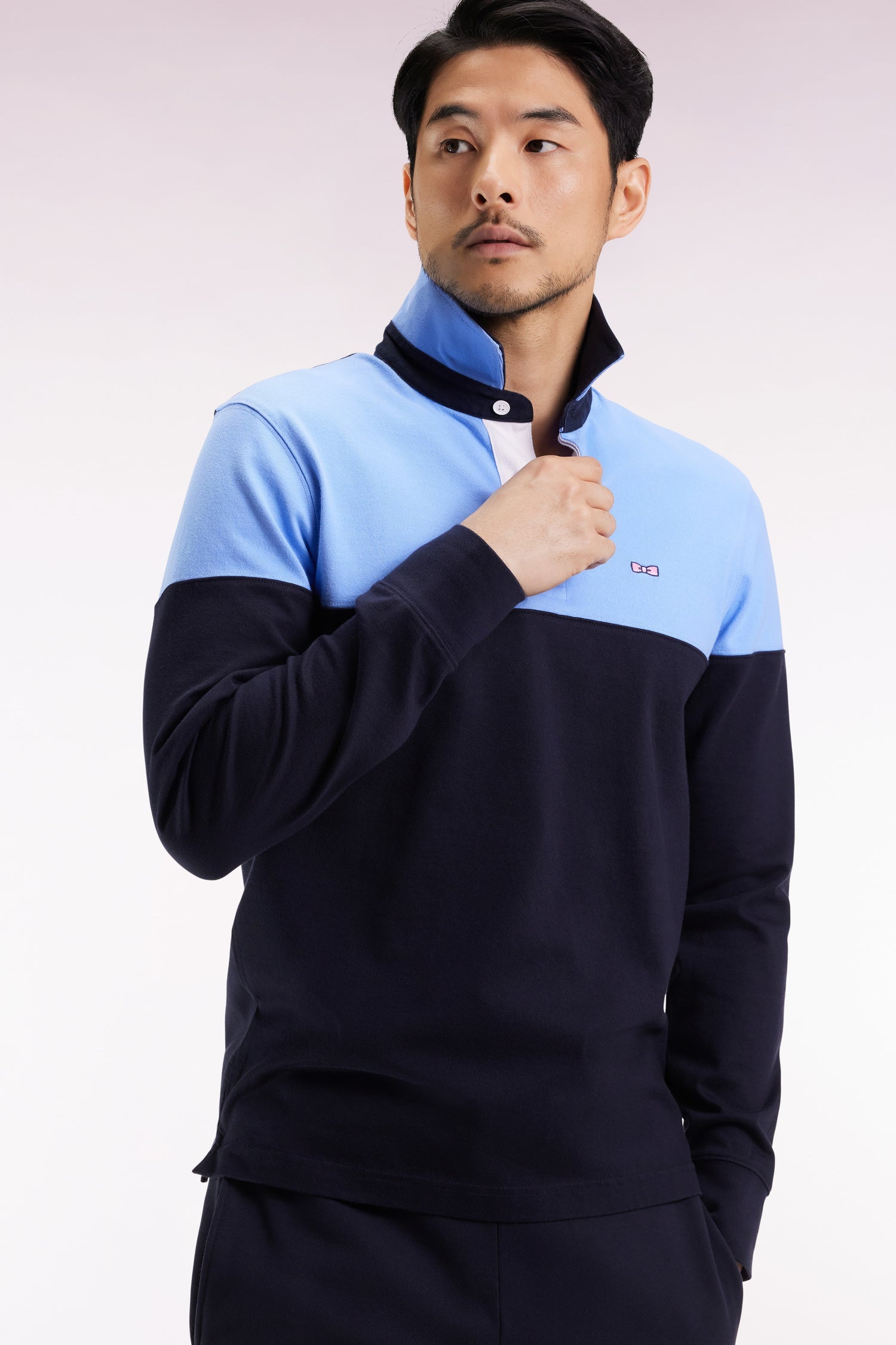 Maillot à manches longues en jersey bicolore marine et ciel coupe droite EDEN PARK