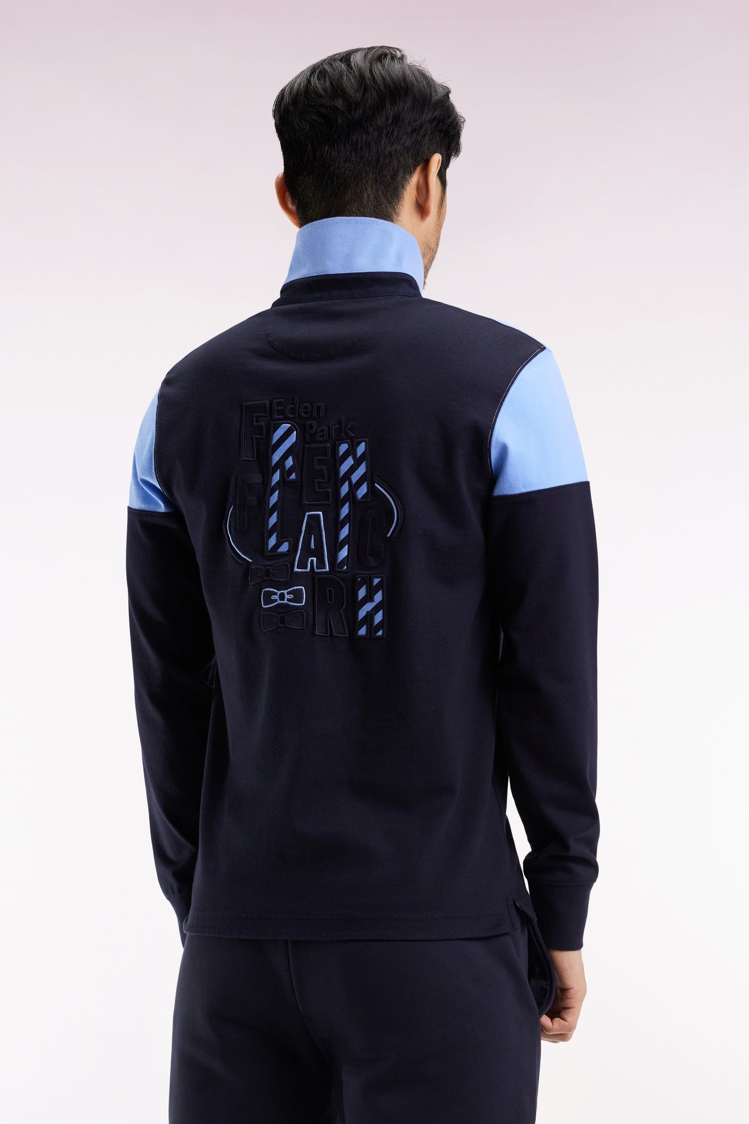 Maillot à manches longues en jersey bicolore marine et ciel coupe droite EDEN PARK