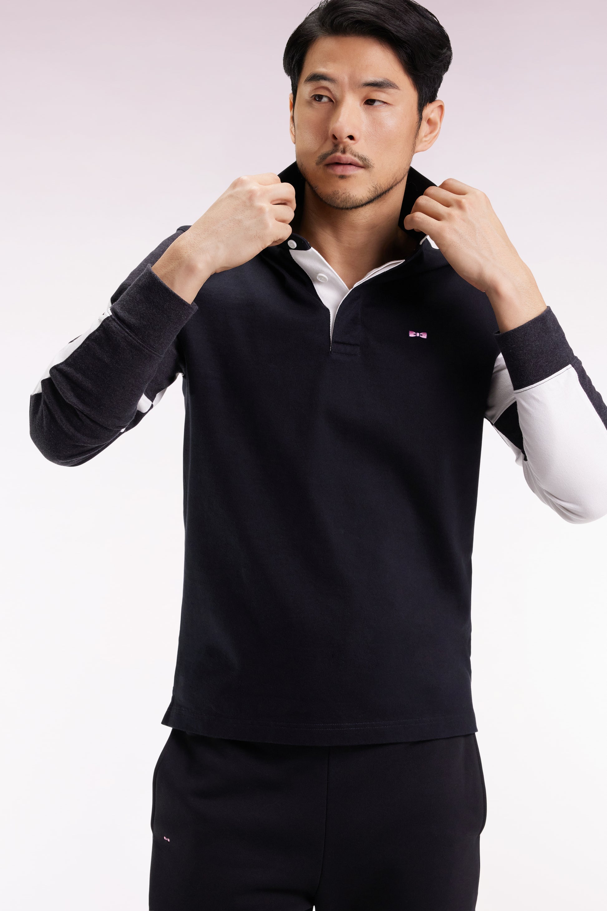 Maillot à manches longues en jersey colorblock noir coupe droite EDEN PARK