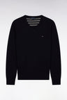 Pull col V en laine et coton noir  EDEN PARK