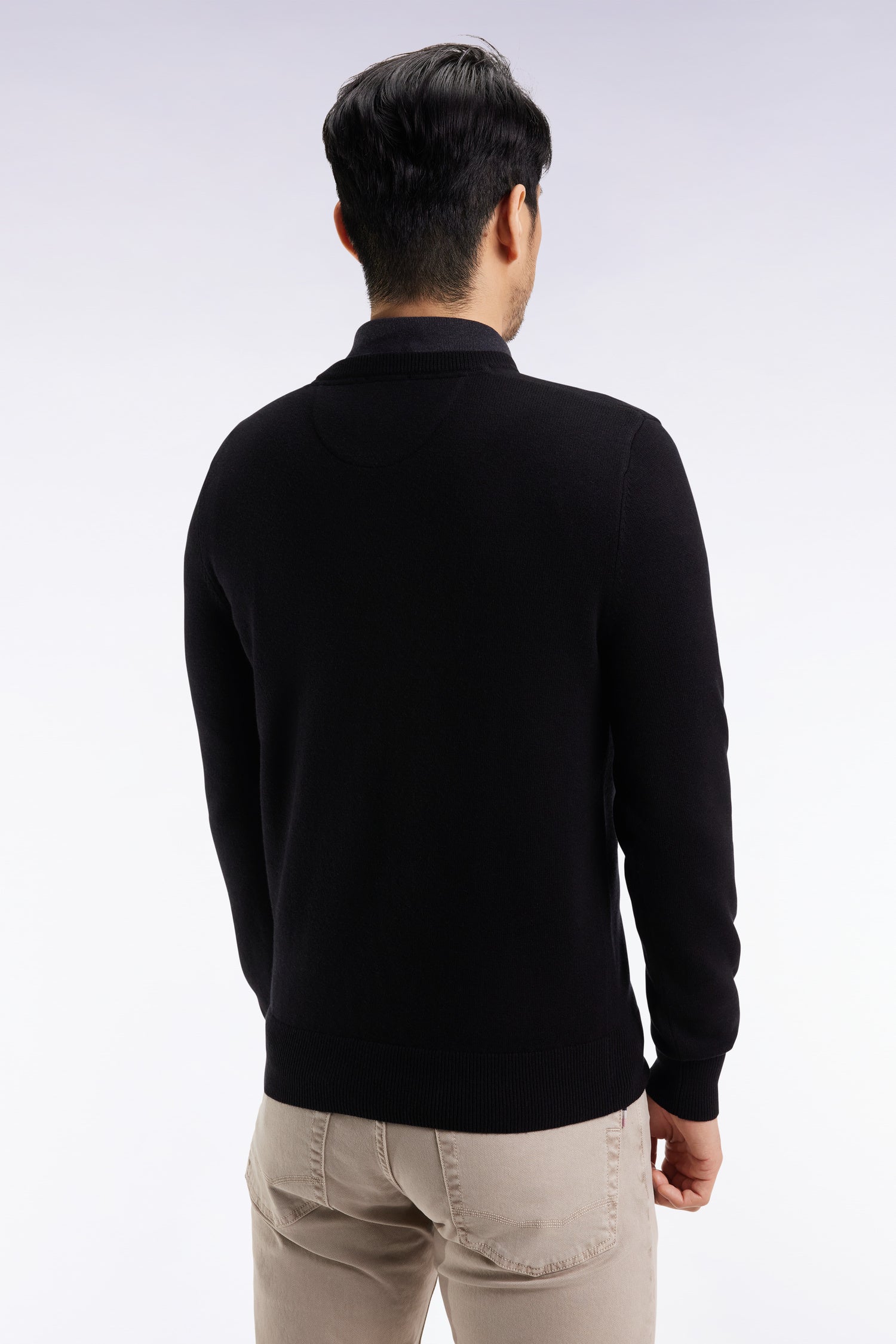 Pull col V en laine et coton noir  EDEN PARK
