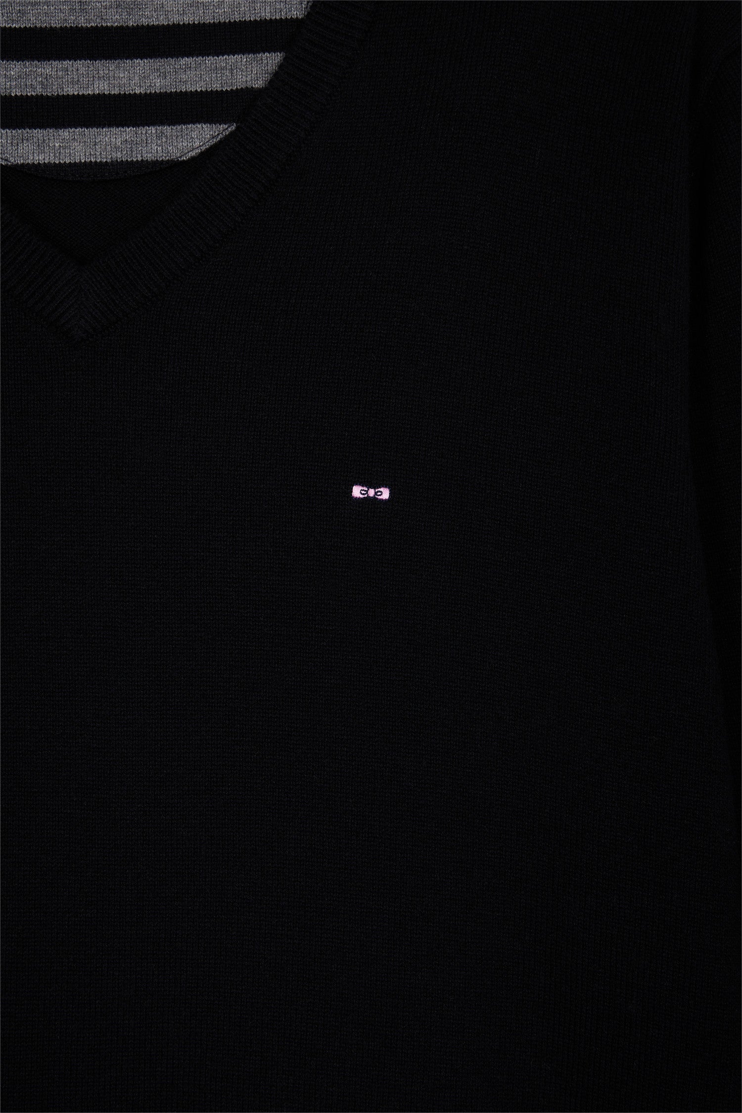 Pull col V en laine et coton noir  EDEN PARK