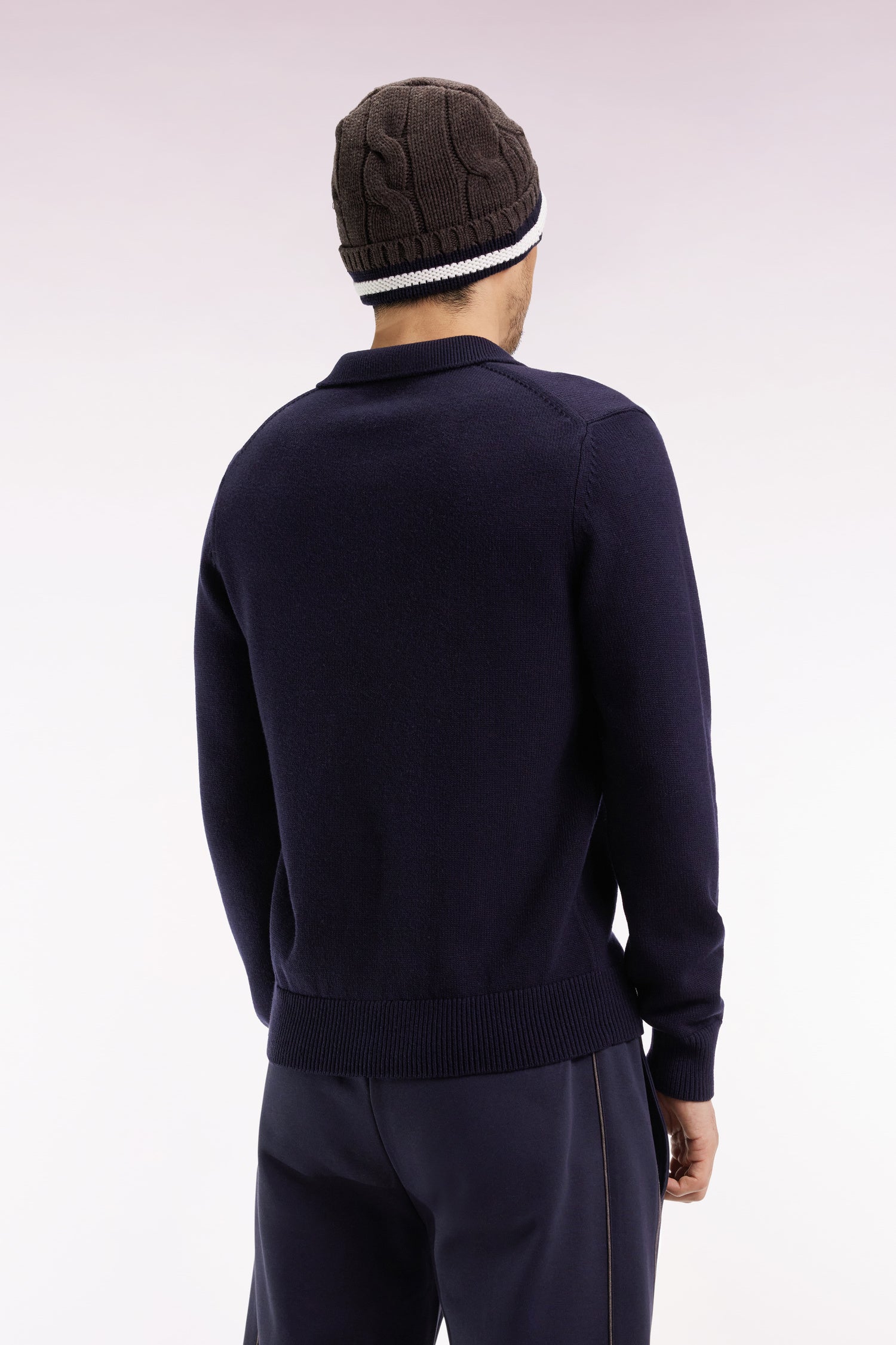 Pull col polo épais en laine et coton marine EDEN PARK