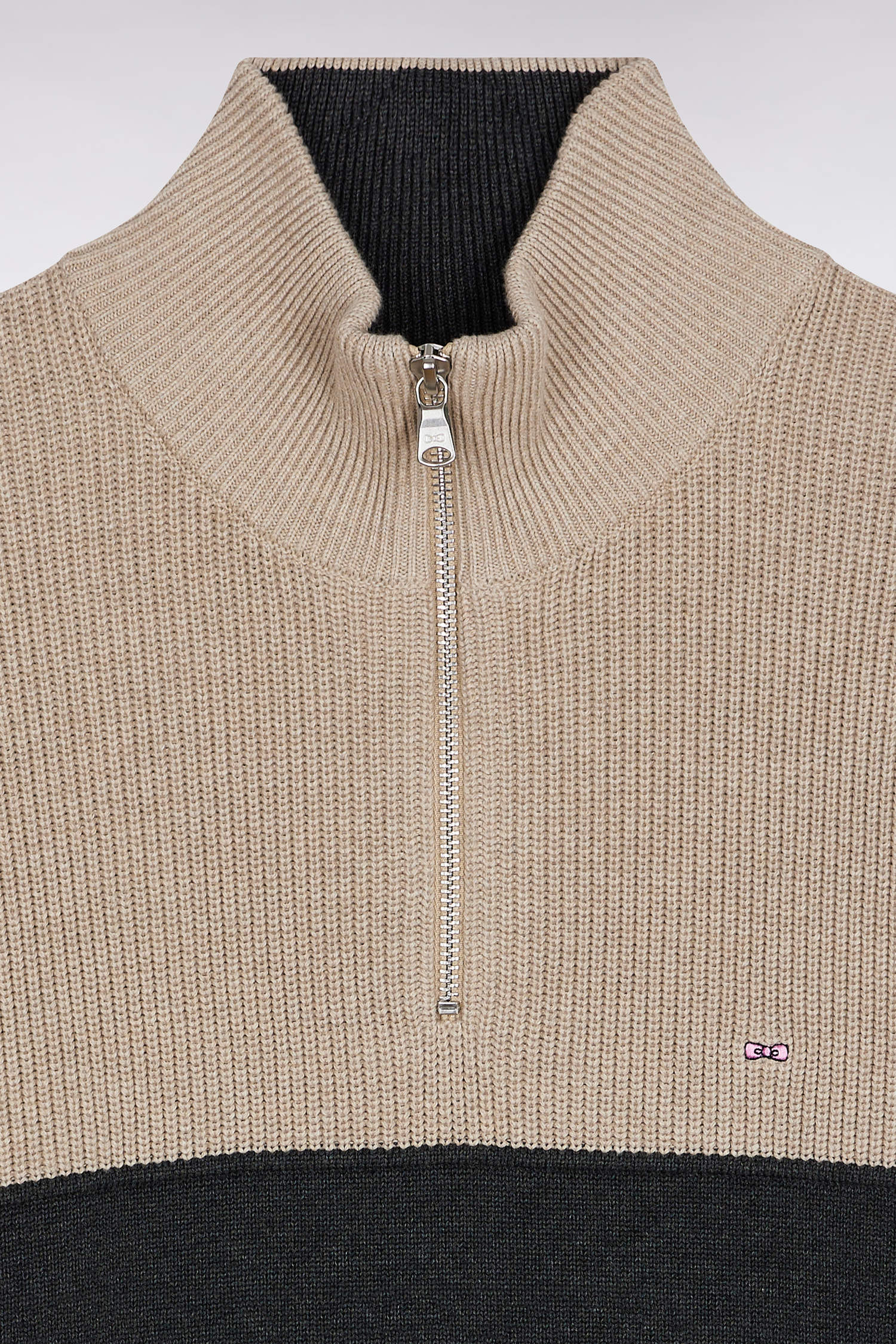 Pull col camionneur en coton gris à effet de rayure EDEN PARK