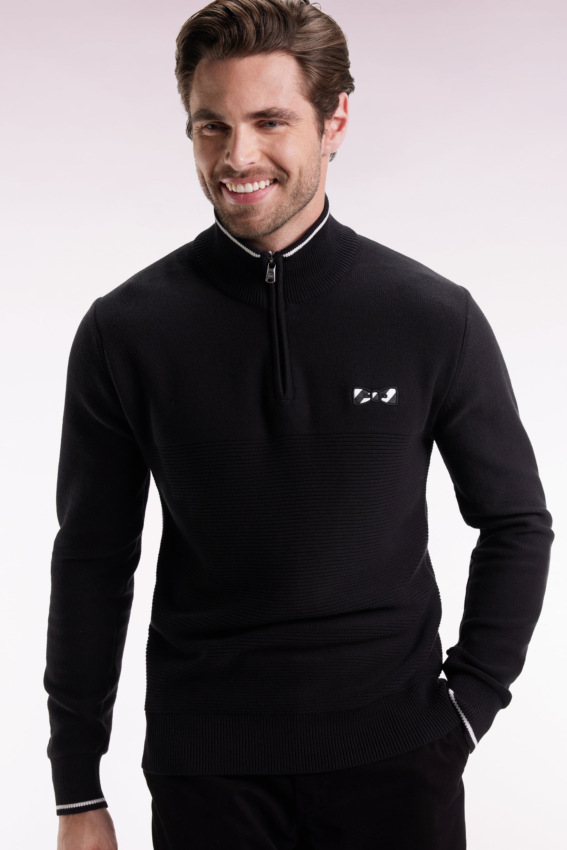 Pull col camionneur en coton noir nœud papillon EDEN PARK