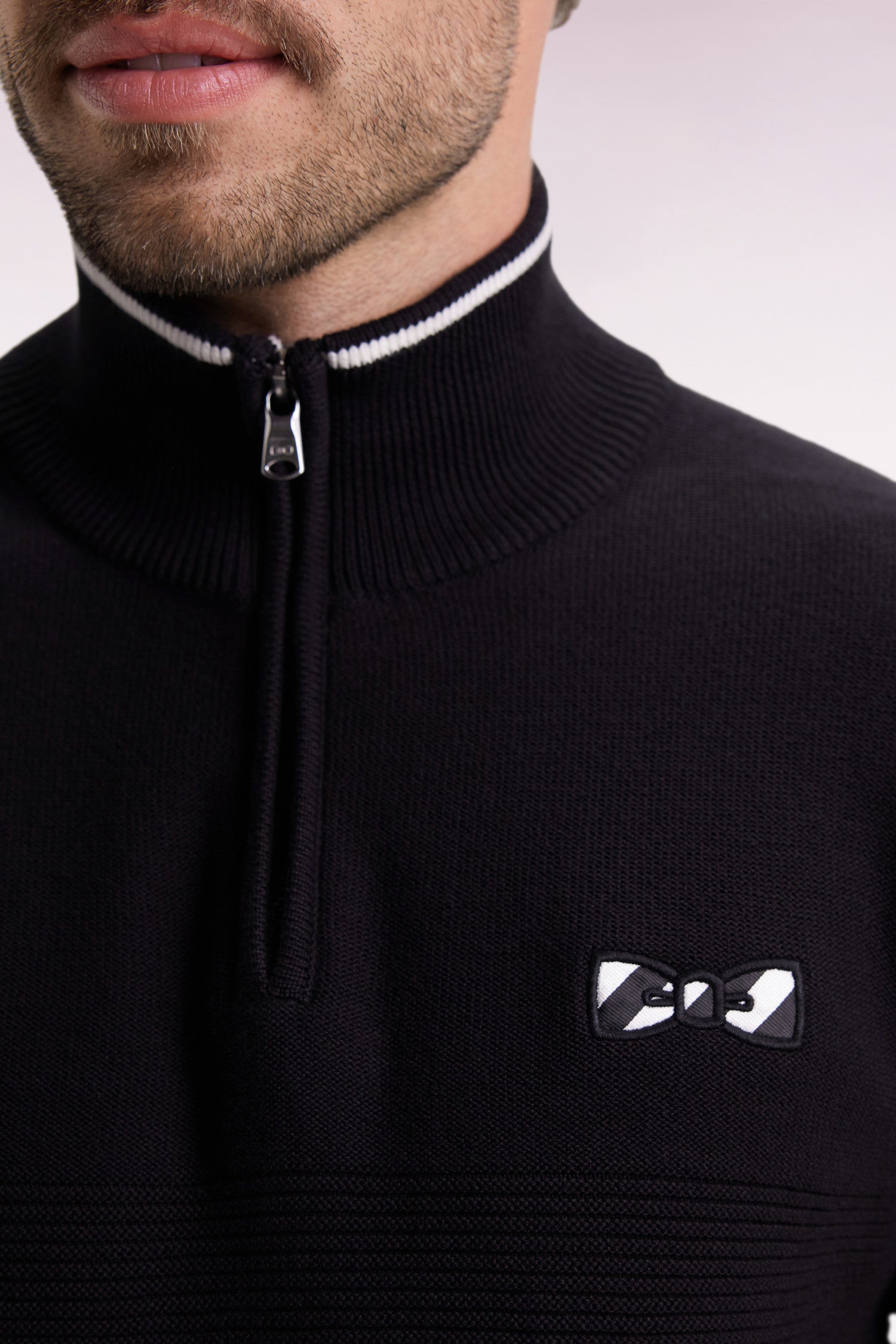 Pull col camionneur en coton noir nœud papillon EDEN PARK