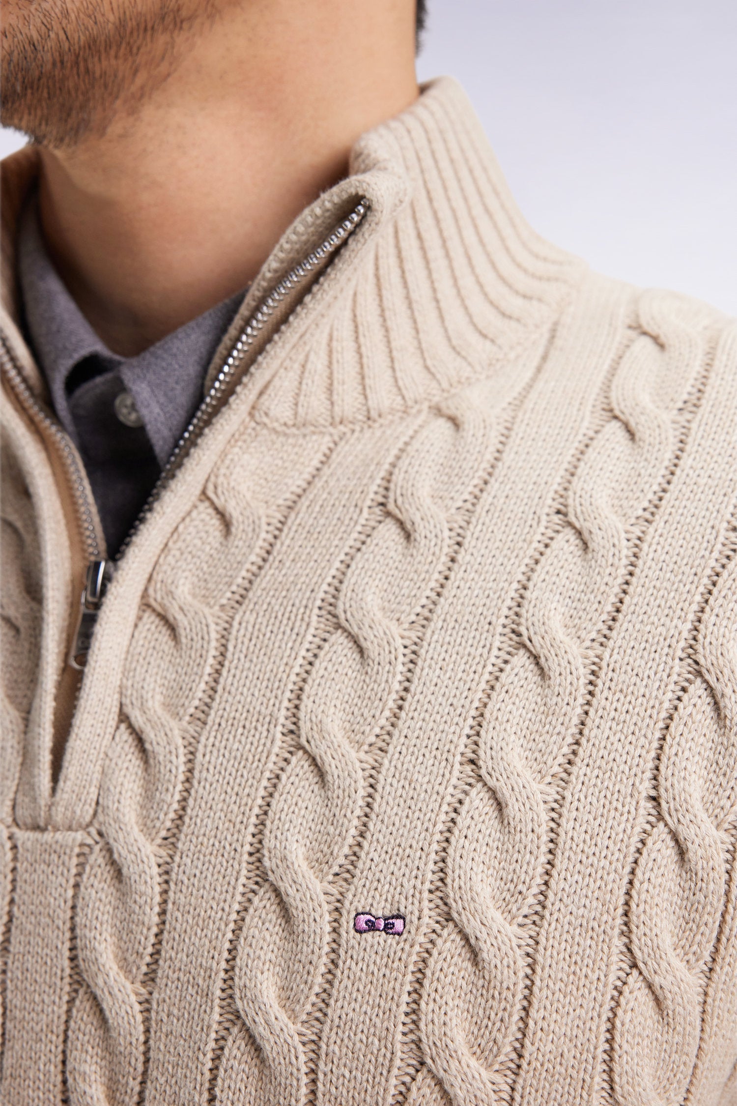 Pull col camionneur en coton torsadé beige EDEN PARK