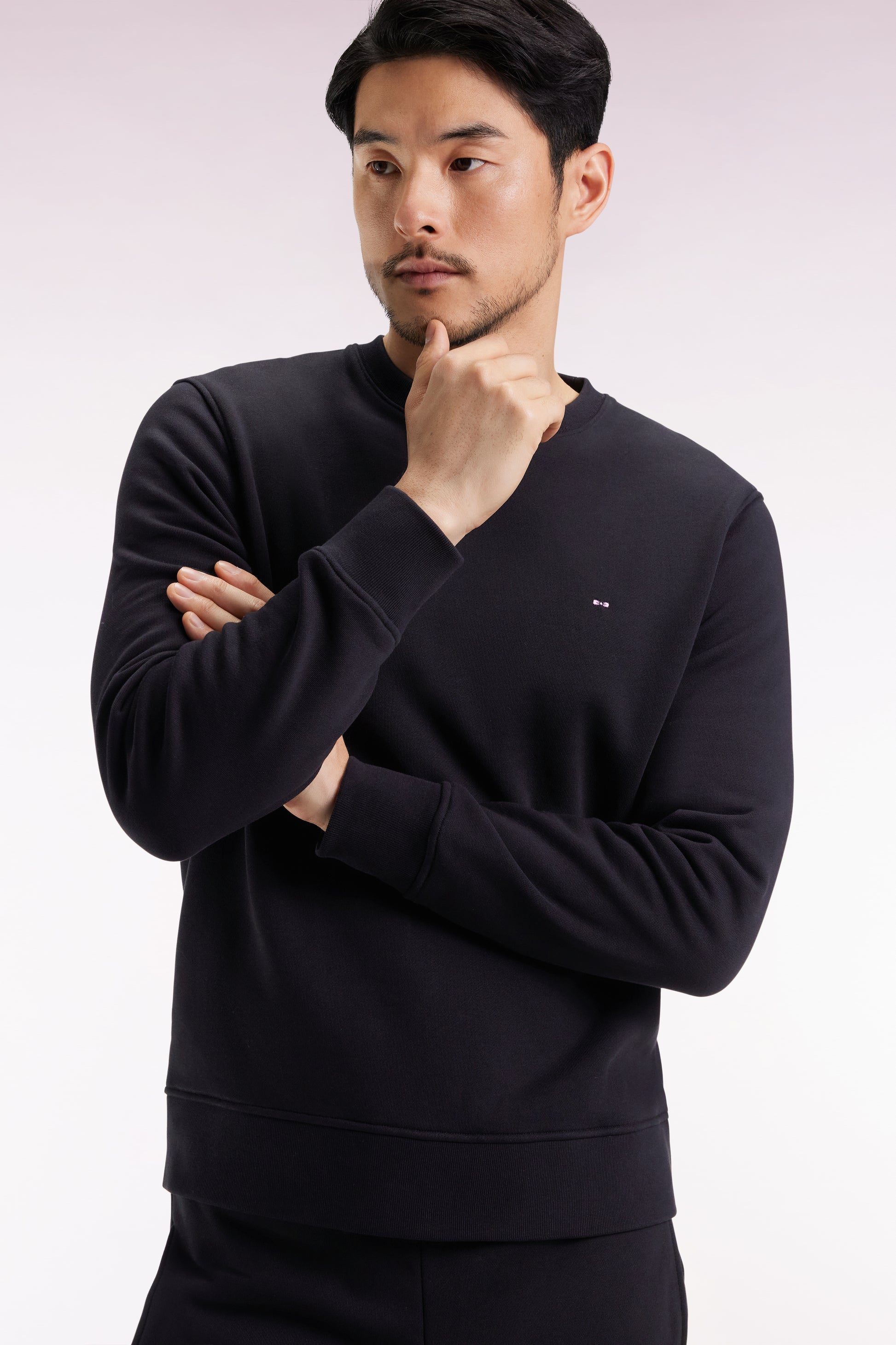 Sweatshirt à col rond en coton marine coupe droite EDEN PARK